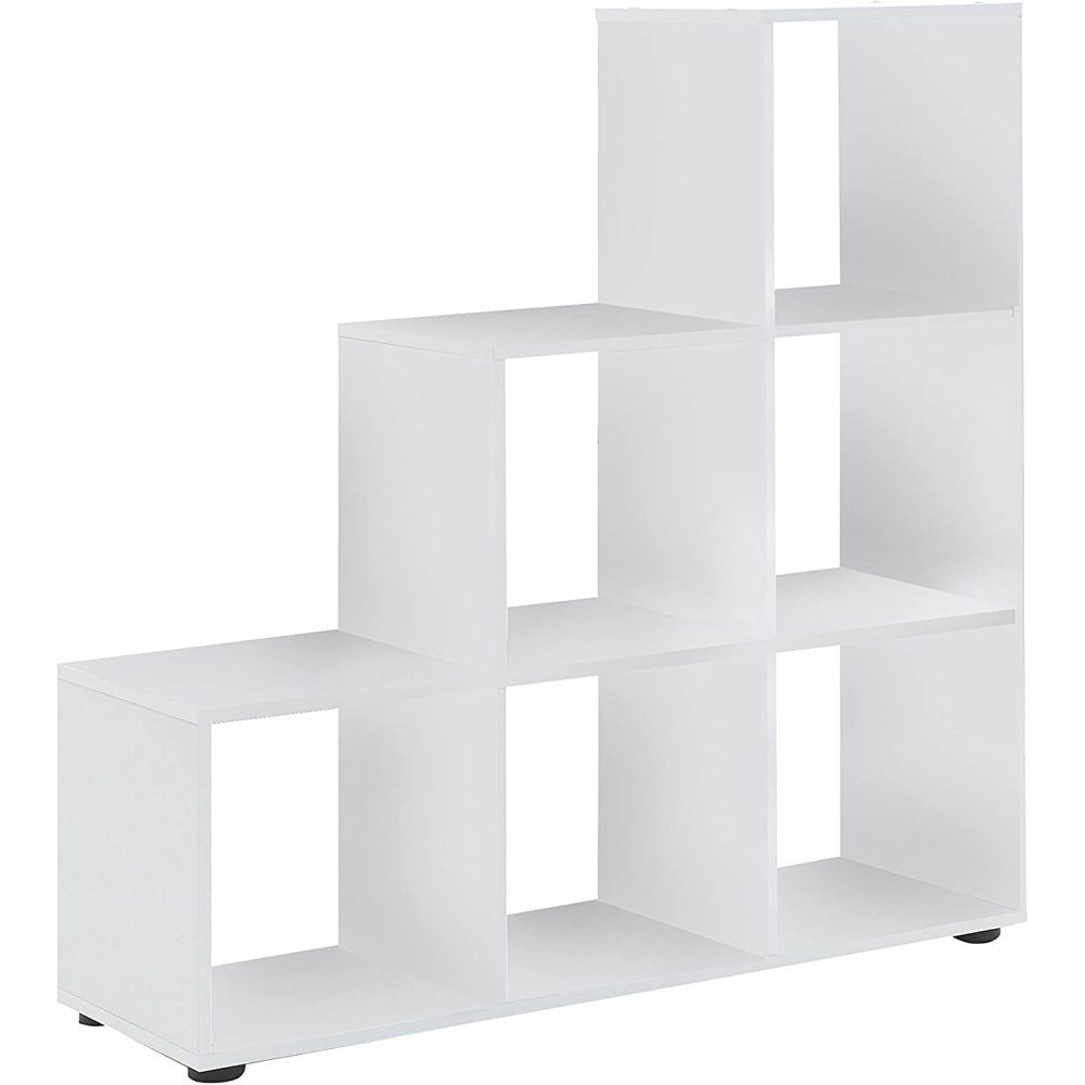 FMD Möbel Raumteilerregal Raumteiler Stufenregal Mega Weiß Bücherregal Regal 1