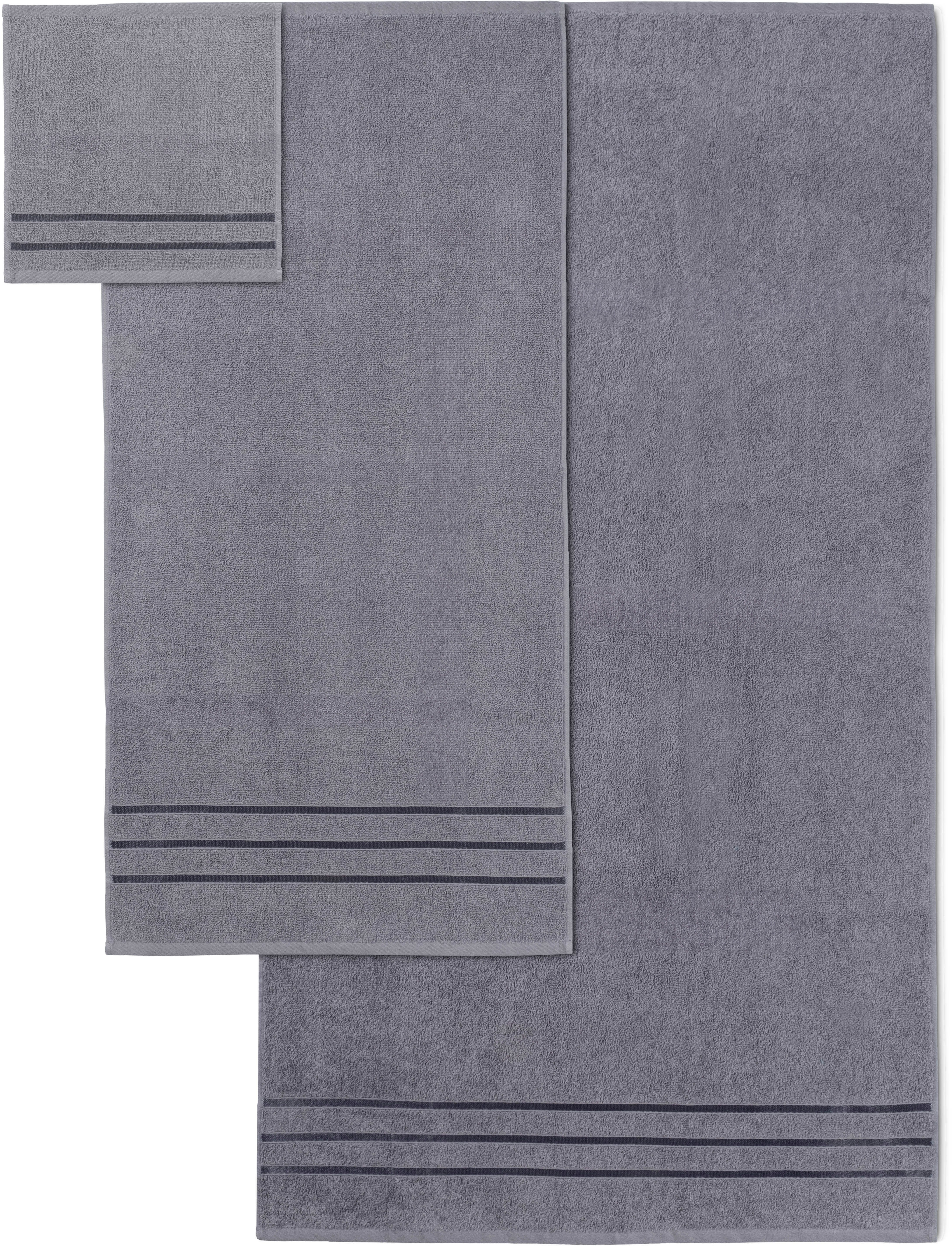 Bruno Banani Handtuch Set Clement, Duschtücher, Handtücher, Seiftücher, Frottier (Set, 6-St), mit dezent glänzender Streifenbordüre, einfarbig, aus 100% Baumwolle