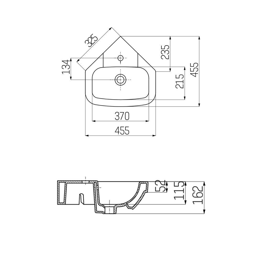 Creavit Waschbecken VT145-00CB00E-0000 (einzel, 1-St), Creavit Eck- Waschbecken Handwaschbecken Wandmontage 45x45 cm