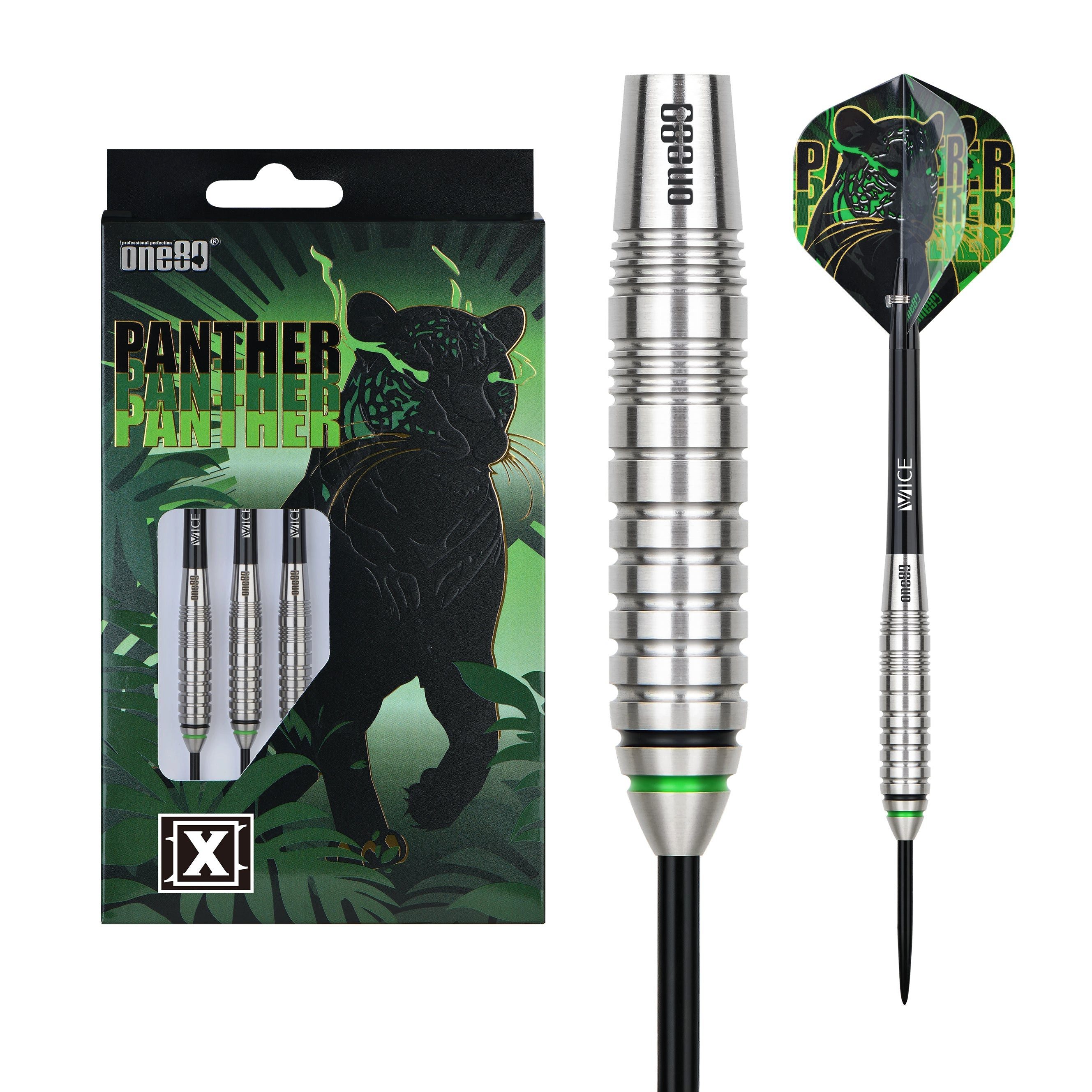 one80 Dartpfeil Steeldart Panther-X 80% Steel Tip 23g Tungsten, Die griffige Struktur unterstützt eine wiederholbare Fingerposition