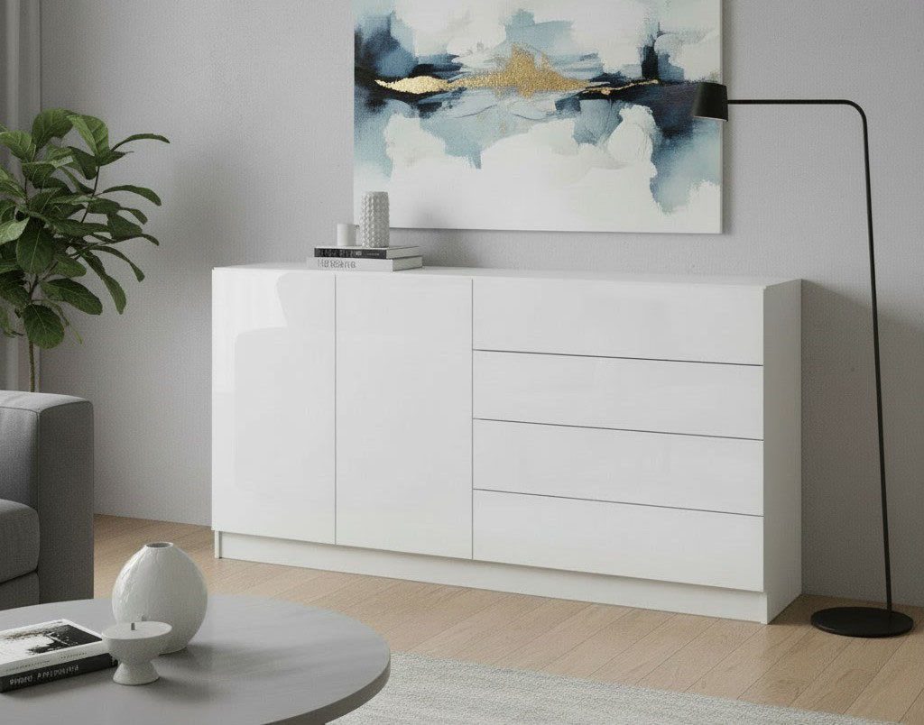 borchardt Möbel Sideboard Vaasa, Kommode mit 2 Türen und 4 Schubkästen auf Kugelführungen, Breite 152 cm