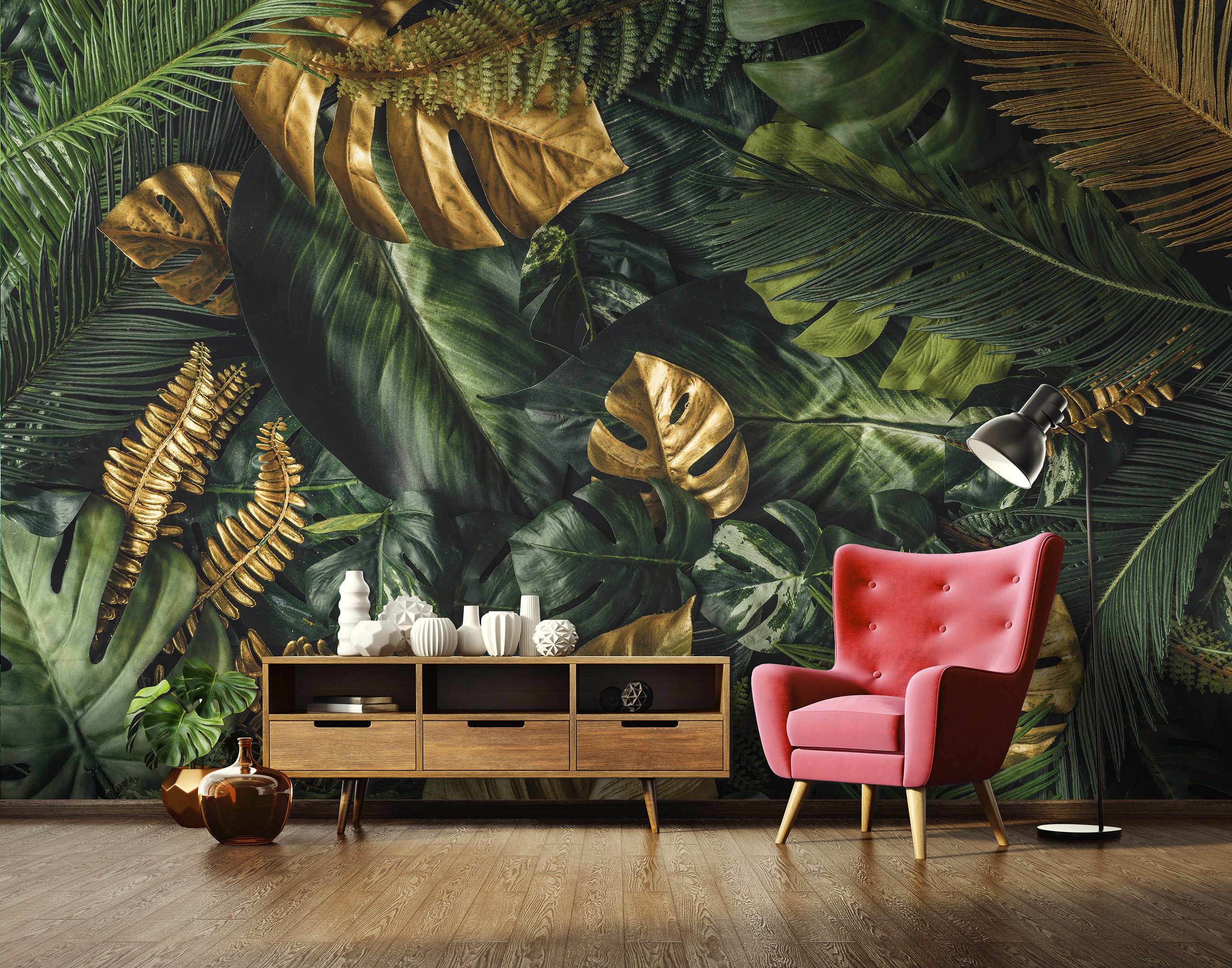 Wallarena Fototapete Vlies Blätter Monstera Dschungel Grün Schlafzimmer, Wohnzimmer 400x280, glatt, 400 x 280 cm