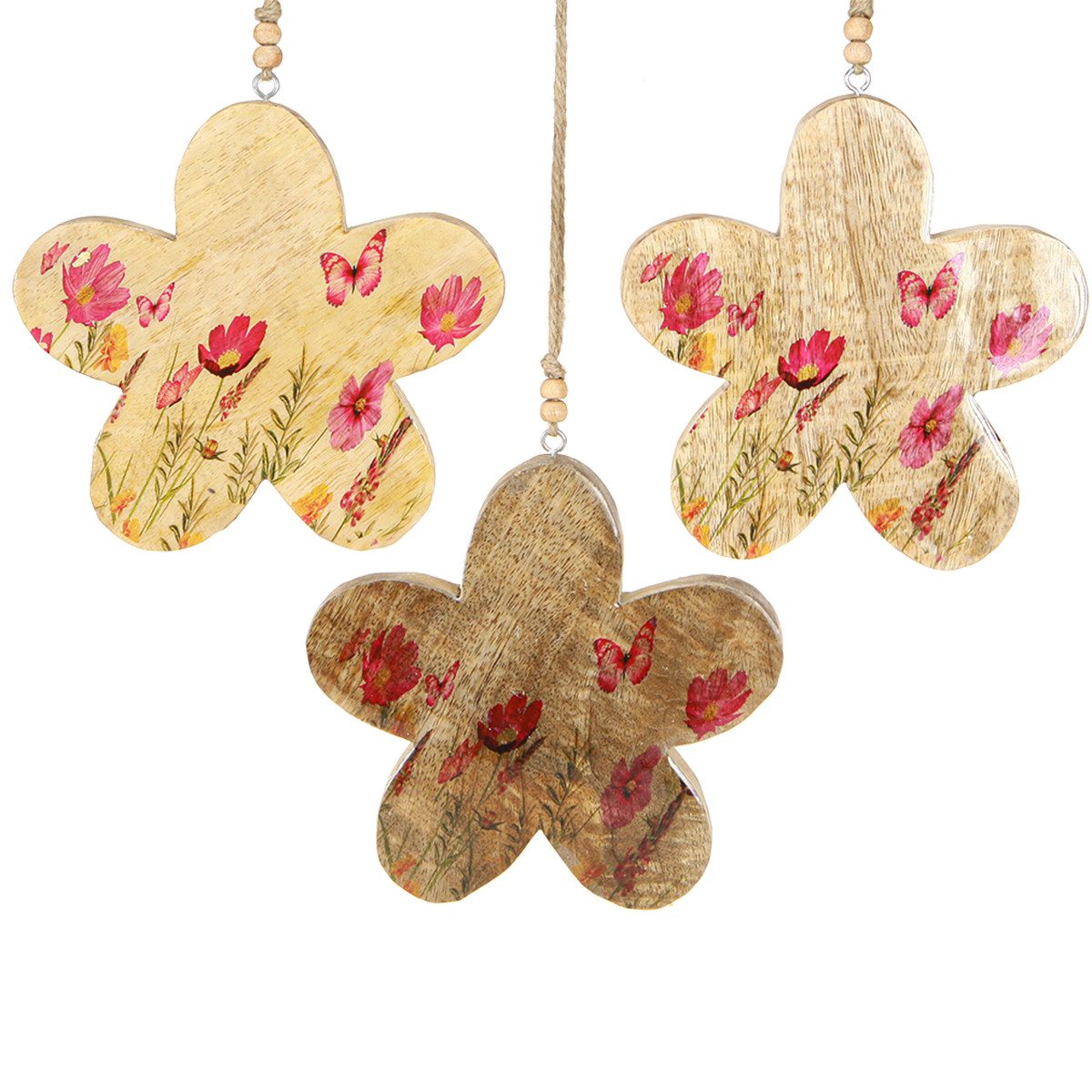 Hängedekoration Dekohänger Holz Blumen Frühling Natur Anhänger 16cm 3 Stück