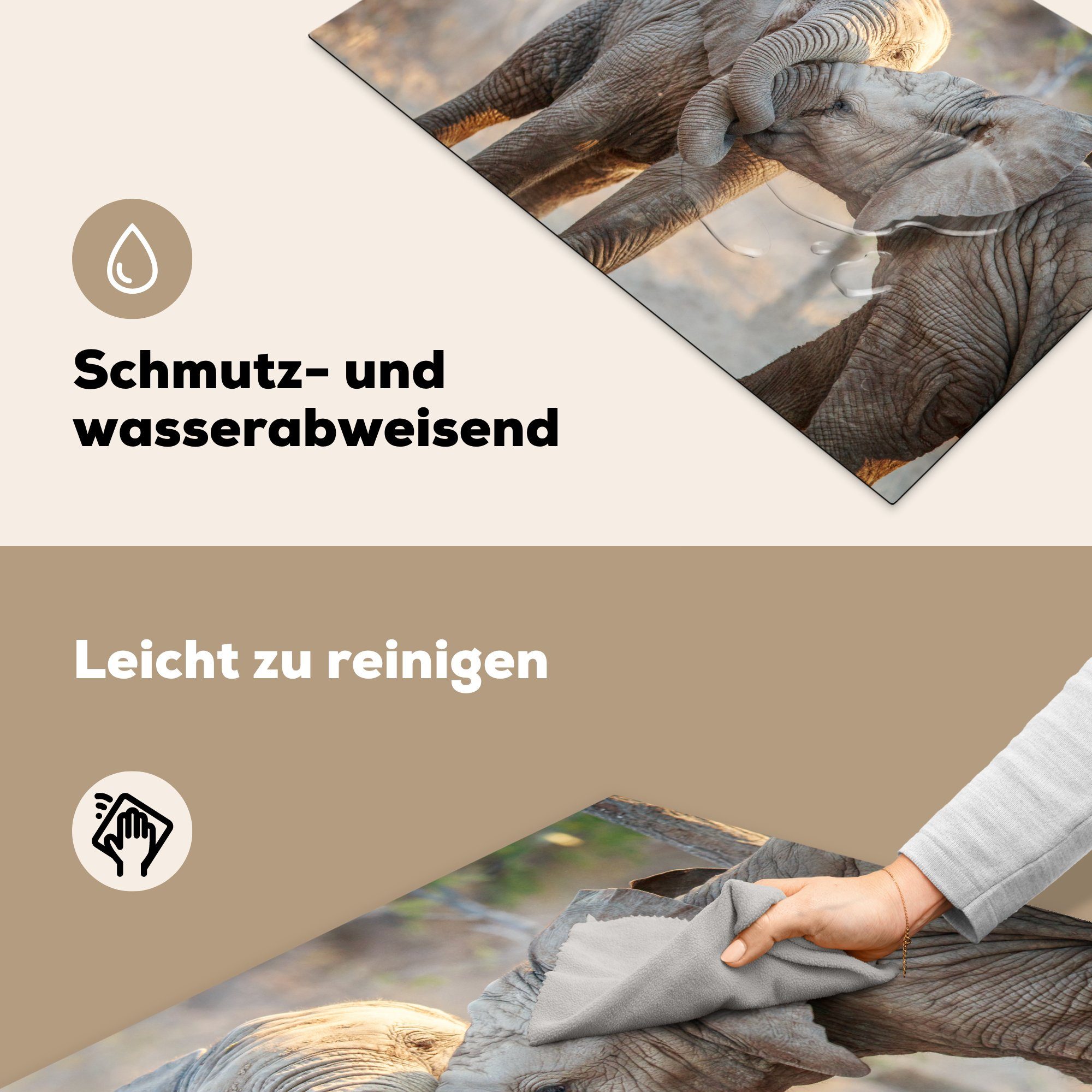 MuchoWow Herdblende-/Abdeckplatte Elefanten - Kuscheltier Afrika, (1 cm, Schutz küche, tlg), Vinyl, für - die Ceranfeldabdeckung 81x52 Induktionskochfeld