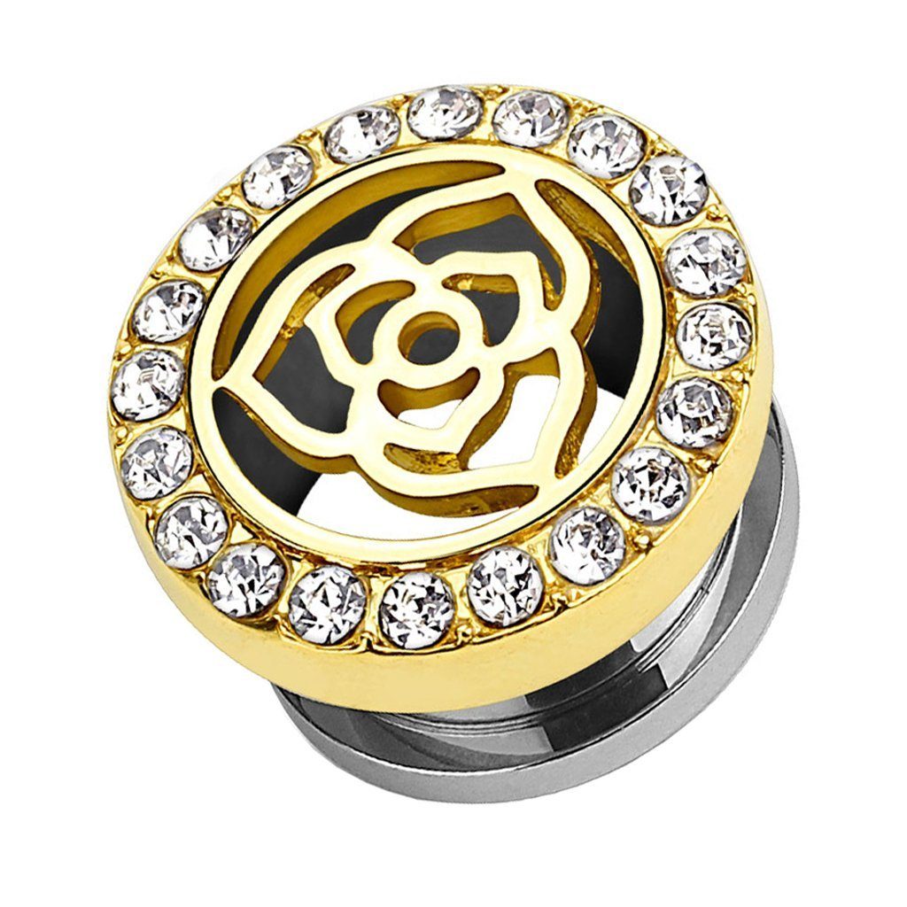 Rose IP IP Taffstyle Kristallen, Flesh Vintage Plug Tunnel Gold Gold mit Rose Piercing Plug Vintage Ohr Ohrpiercing Edelstahl Kristallen