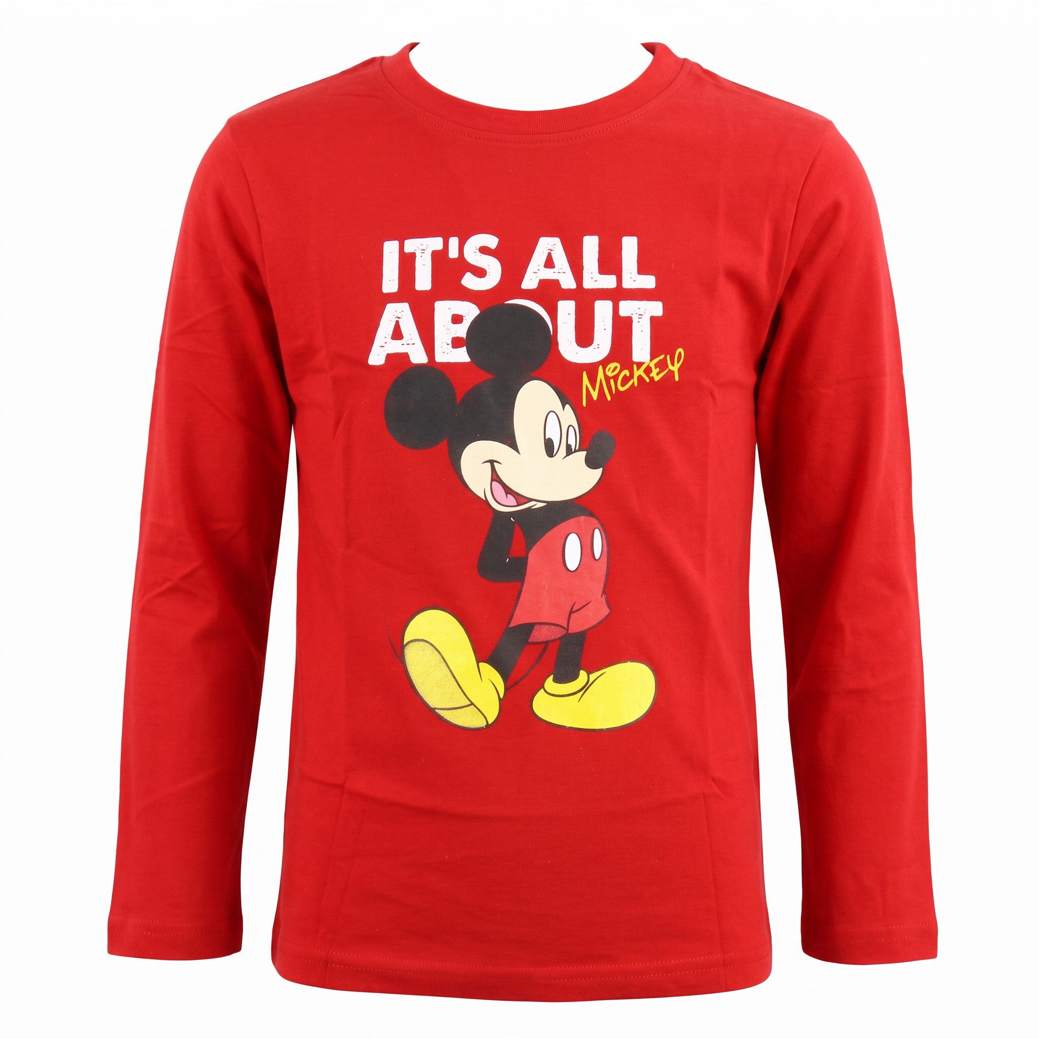 Disney Mickey Mouse Langarmshirt Mickey Maus Kinder Langarm Shirt Gr. 98 bis 128, Baumwolle