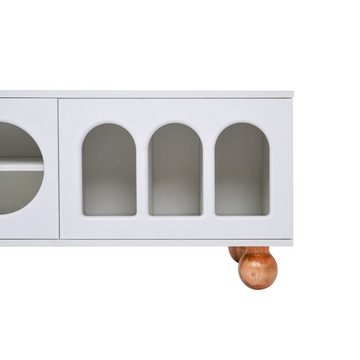 Merax Lowboard mit Rattantür und Glastüren, TV-Schrank mit Stauraum, TV-Board Landhaus, Fernsehtisch, Breite:170cm
