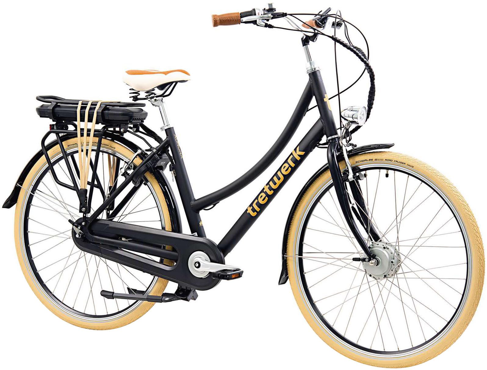 Tretwerk E-Bike Cityrad Aurora, 7 Gang, Nabenschaltung, Frontmotor, 468 Wh, (im Retro-Stil), Pedelec, Elektrofahrrad für Damen u. Herren