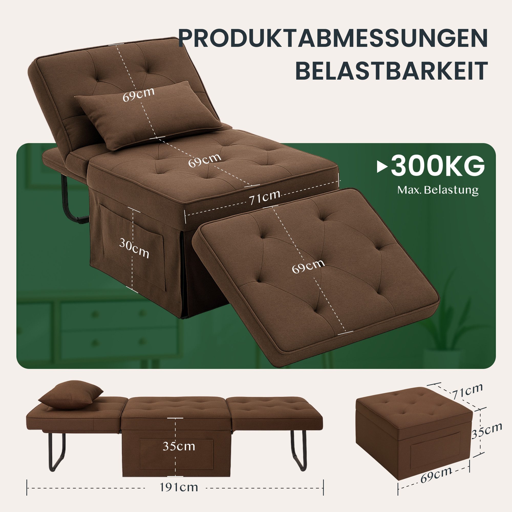 FLEXISPOT Schlafsofa Relaxsessel mit Liegefunktion, Loungesessel, Ottoman, günstig online kaufen