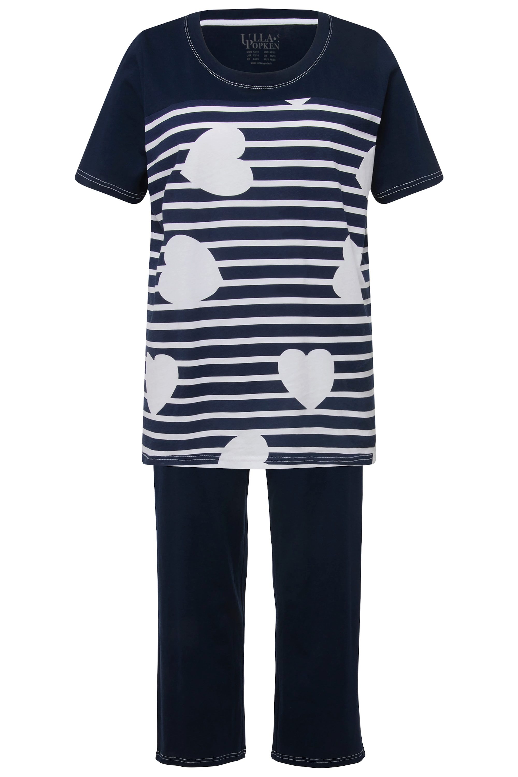 Ulla Popken Pyjama Pyjama Herzen/Streifen Rundhals günstig online kaufen