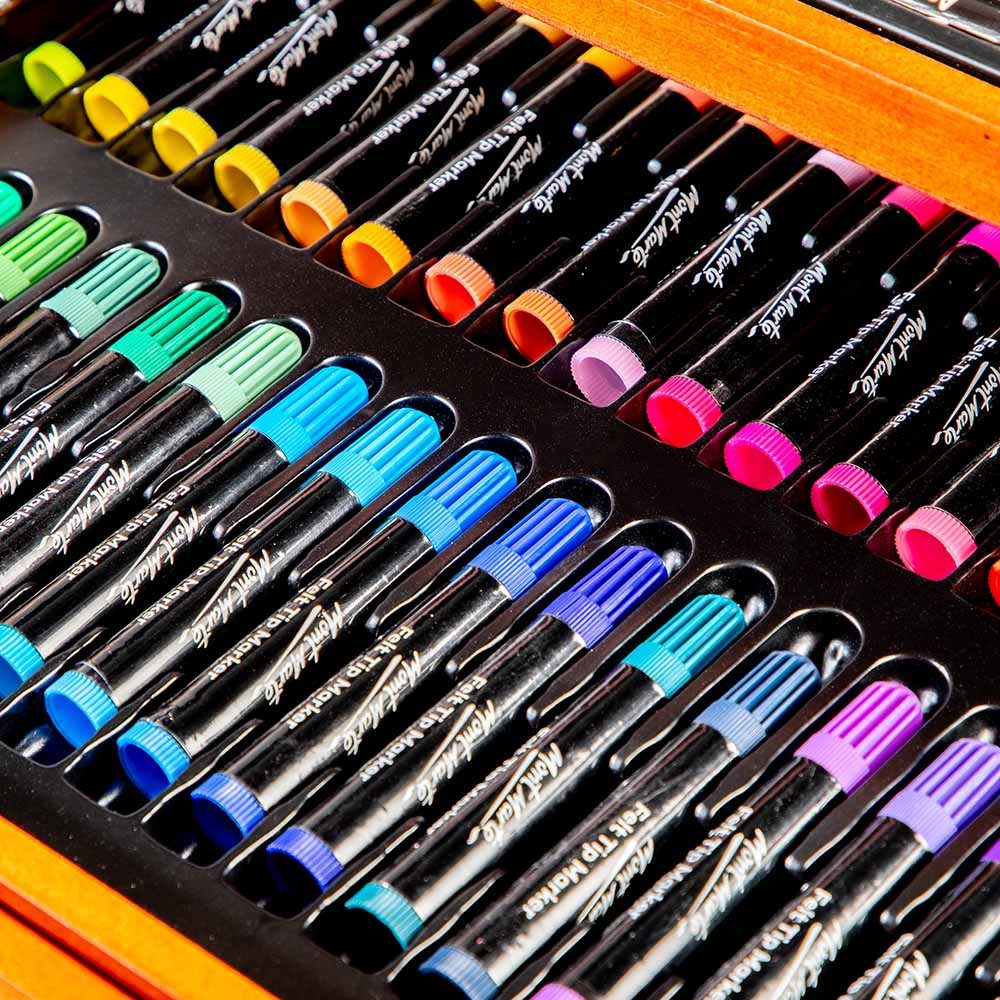 Mont Marte Kreativset Künstlerkoffer mit 174 hochwertigen Utensilien für Malerei & Zeichnen, (Kunstkoffer, 174-tlg., Set mit Pinseln, Farben, Stiften, Filzstiften, Pastellkreiden), Praktischer Holzkoffer, inklusive Fächer, ideal für unterwegs