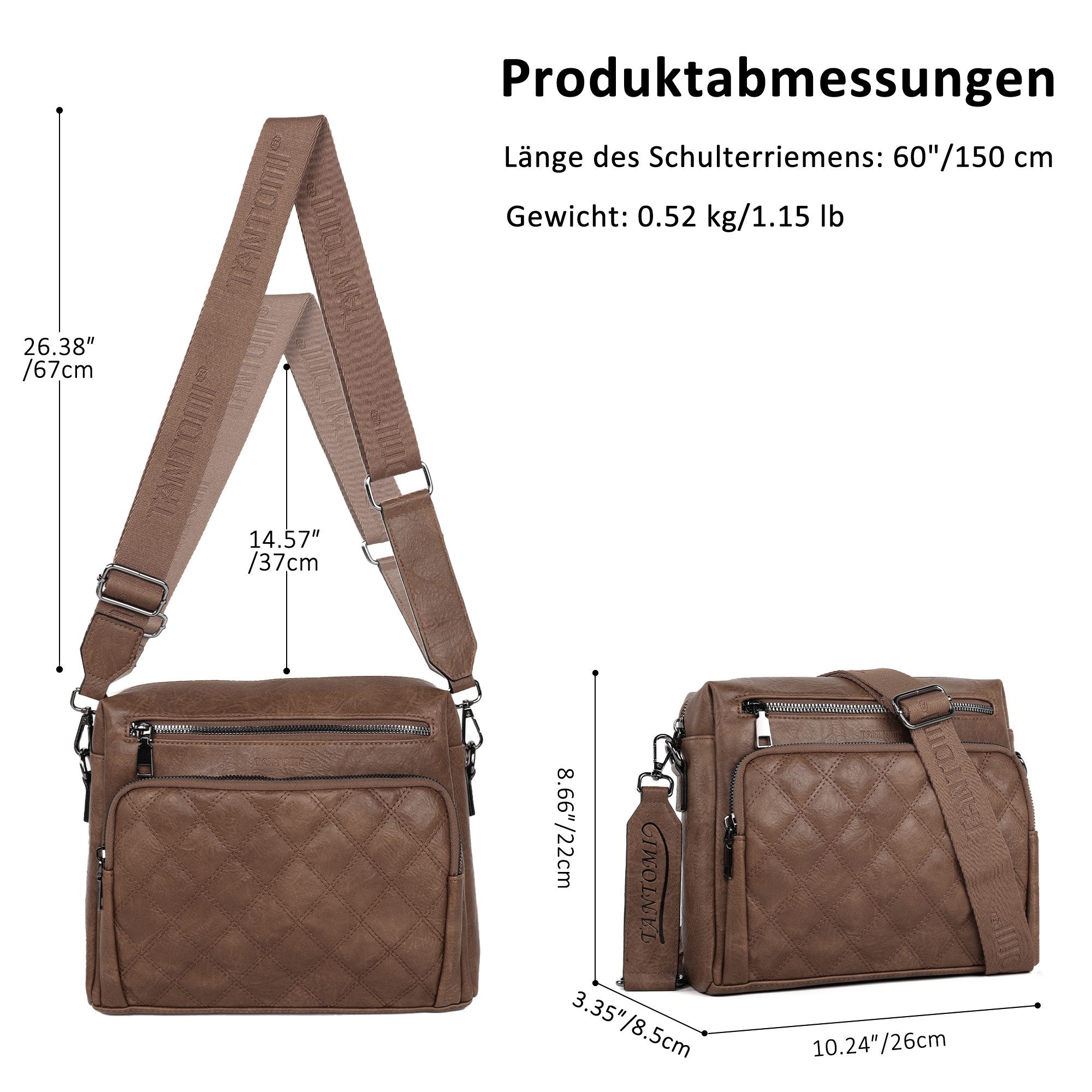 TANTOMI Umhängetasche Damen Schultertasche Mittelgroß, Crossbody Bag mit Mehreren Fächern, Damen Handtasche Leicht Henkeltasche Schultertasche – Bild 4 von 5