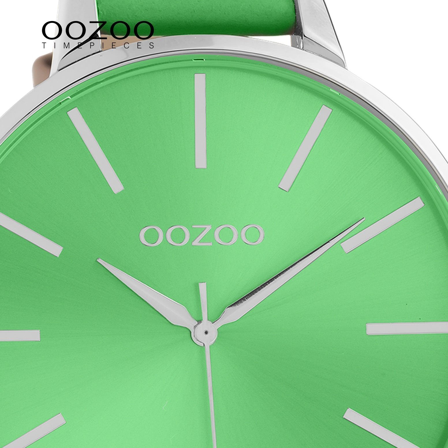 Timepieces, Oozoo 48mm) extra (ca. Armbanduhr Quarzuhr Fashion-Style OOZOO groß Lederarmband, rund, Damen Damenuhr