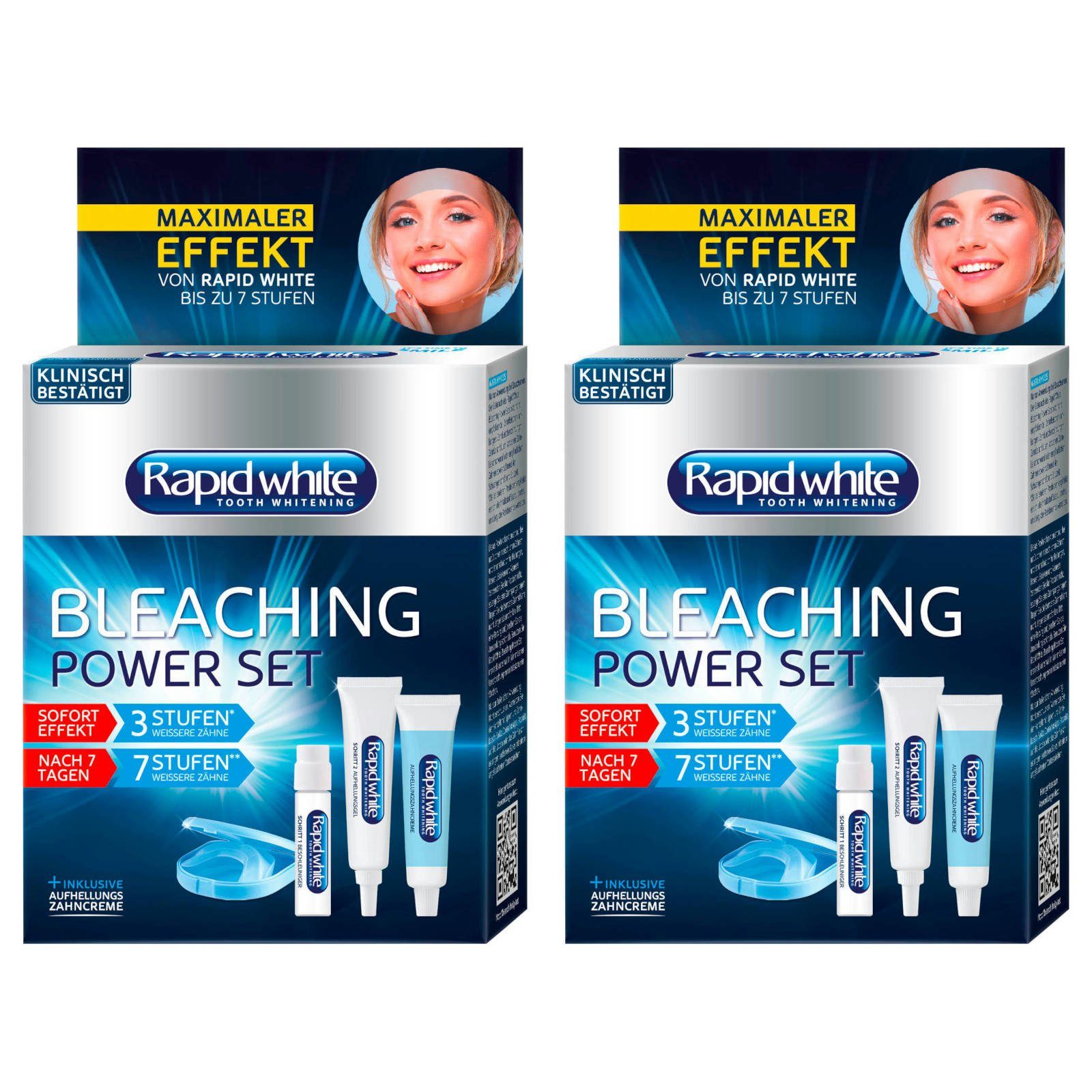 Rapid white Zahnbleaching-Kit Zahnaufhellung Bleaching Power Set Zahnweiß teeth Whitening 2er Pack