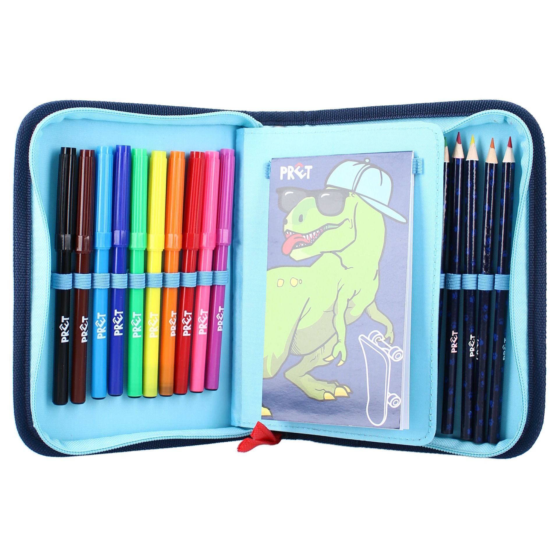 COFI 1453 Federmäppchen Prêt T-Rex Gefüllte Federmappe Etui mit Schulmaterialien