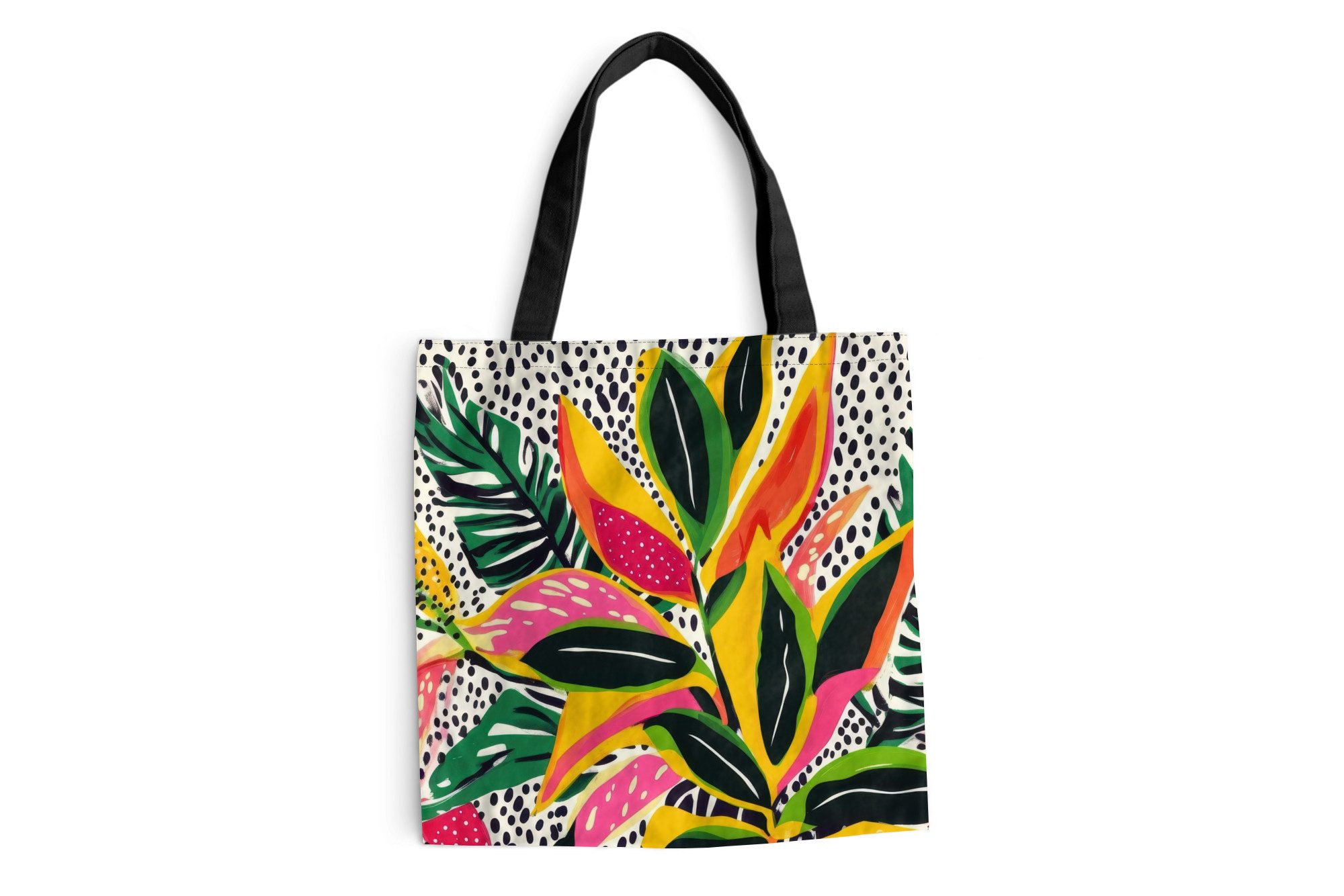 MuchoWow Shopper Tropical - Blätter - Schwarz und weiß, Handtasche, Damen und Herren, Schultertasche, Umhängetasche, Tote Bag