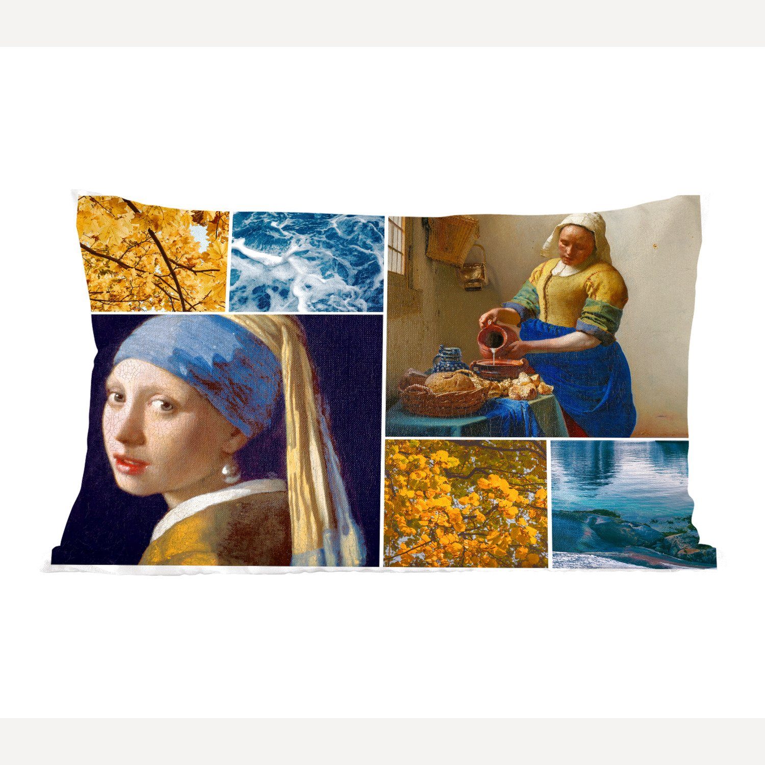 MuchoWow Dekokissen Vermeer - Collage - Milchmädchen, Wohzimmer Dekoration, Zierkissen, Dekokissen mit Füllung, Schlafzimmer