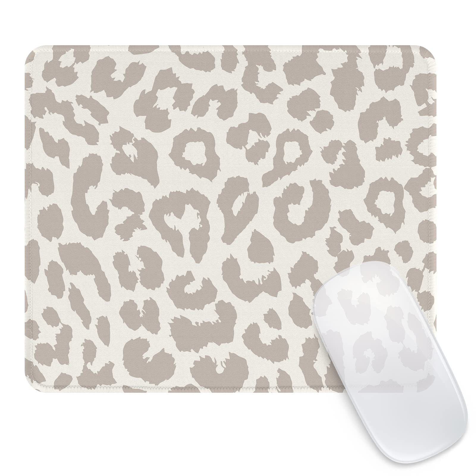 FOUORTUNATE-BEE Mauspad Quadratisches Niedliches Grauer Leopard Mouse Pad 20x24cm (für Büro und Zuhause, wasserdichtes Mousepad, rutschfeste Gummiunterseite)