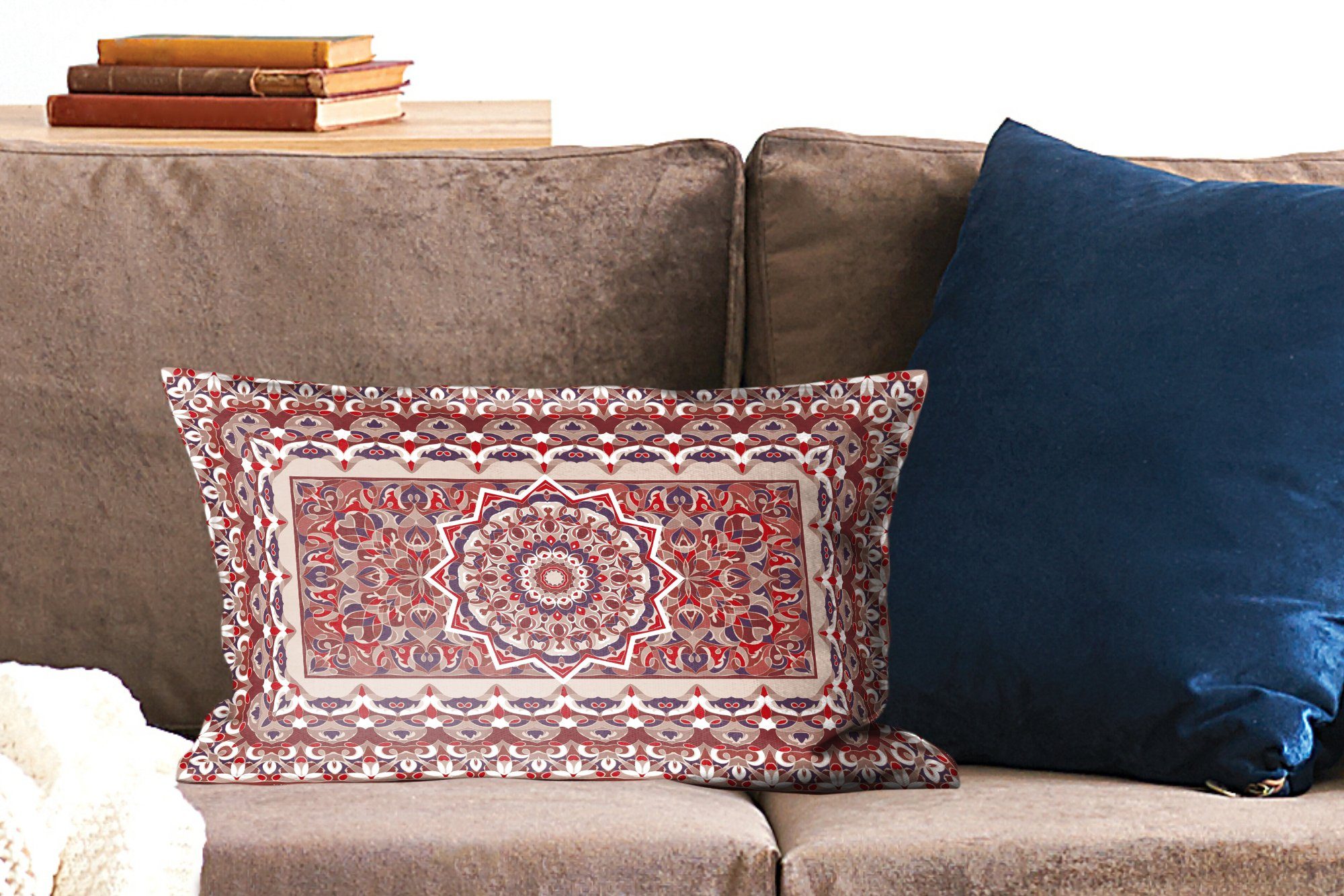 MuchoWow Dekokissen Füllung, mit Teppiche Zierkissen, Dekoration, Rot, Persische Teppiche - - Wohzimmer Mandala - Dekokissen Schlafzimmer