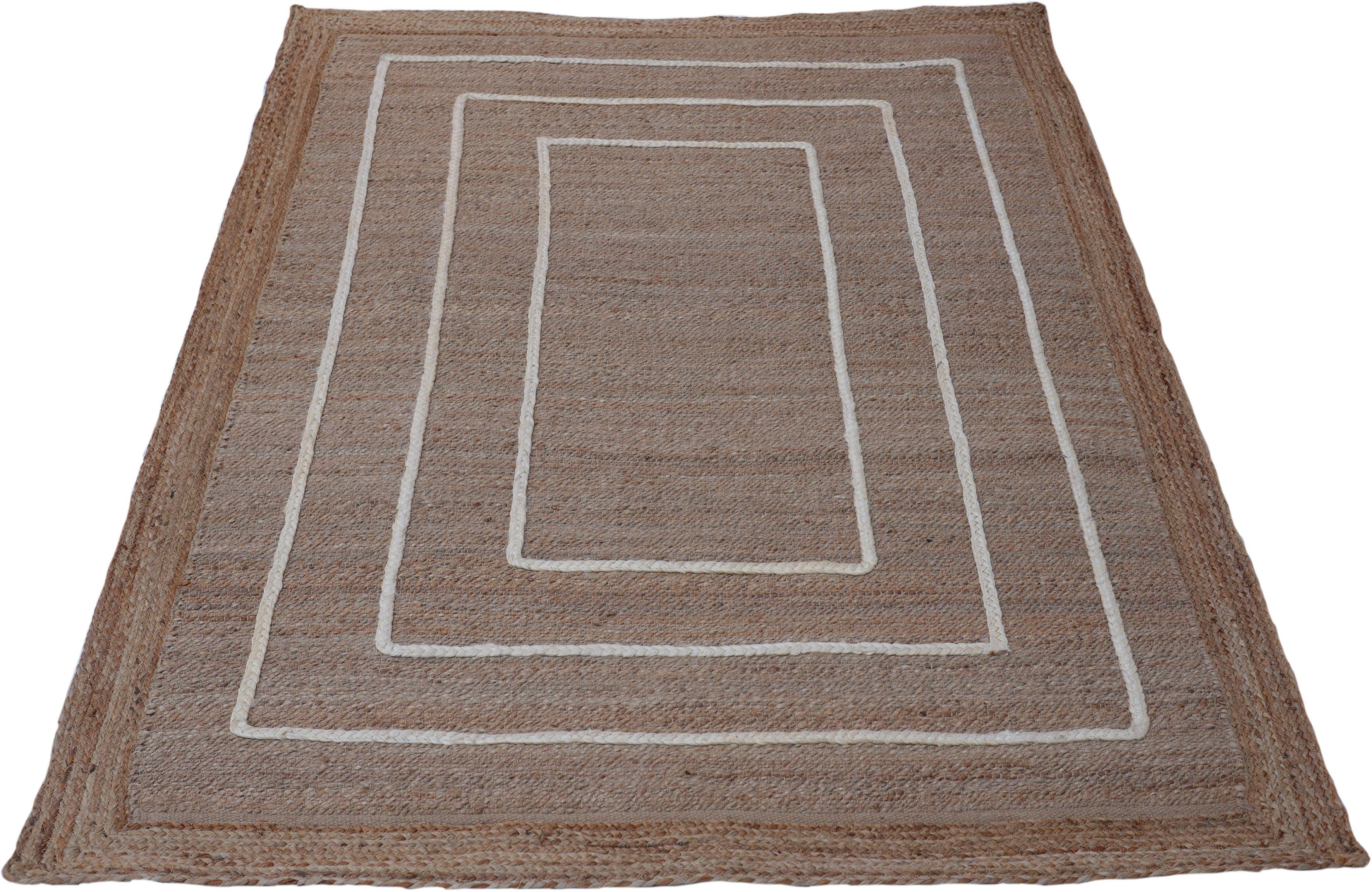 Teppich Nilay, Leonique, rechteckig, Höhe: 7 mm, Geflochtener Teppich aus 100% Jute, mit Bordüre, pflegeleicht creme/natur