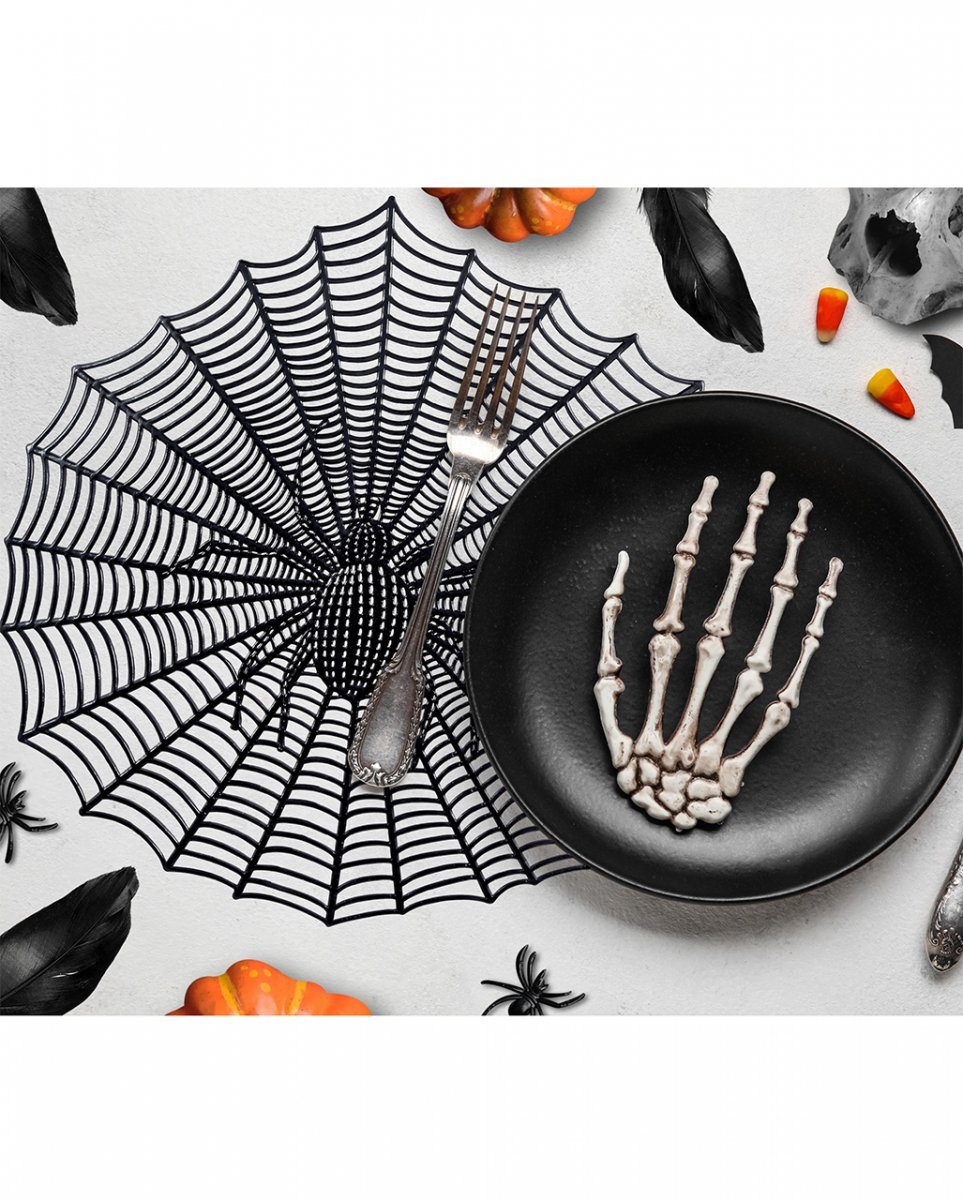 Horror-Shop Dekofigur Spinne Netz Tischset & 38c im Halloween Gothic für