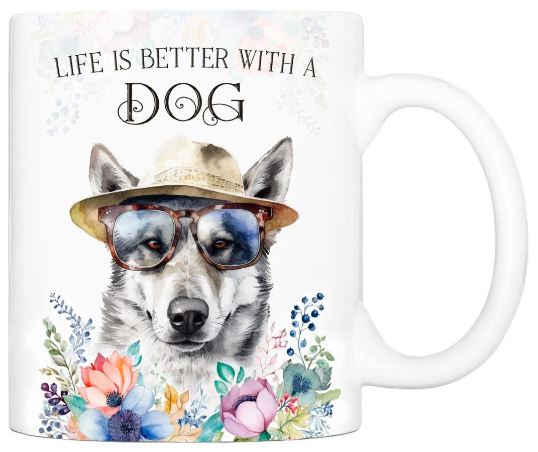Cadouri Tasse WOLFSHUND - Kaffeetasse für Hundefreunde, Keramik, mit Hunderasse, beidseitig bedruckt, handgefertigt, Geschenk, 330 ml