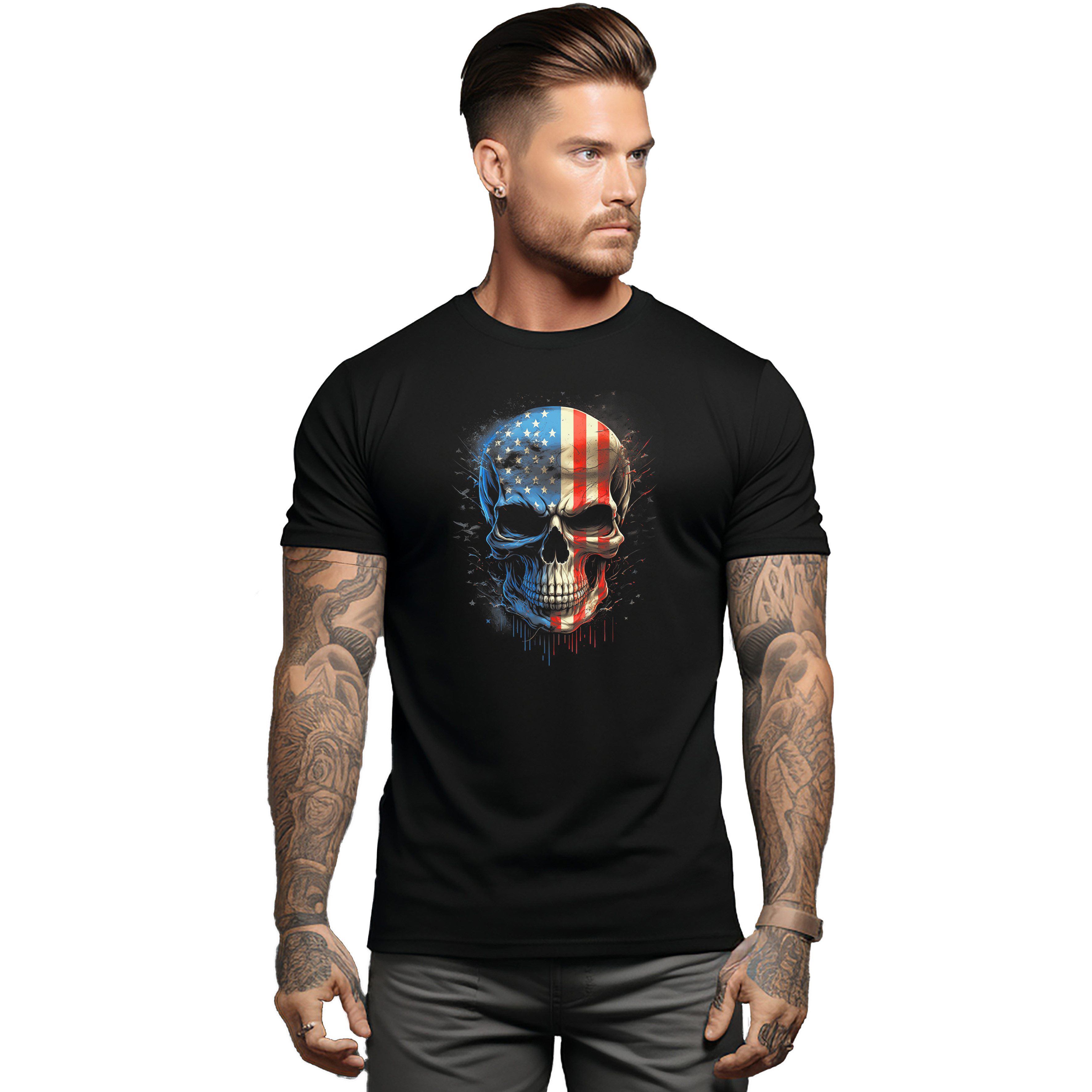 Banco T-Shirt Herren T-Shirt mit Totenkopf USA (30) Aufdruck aus 100% Baumw günstig online kaufen
