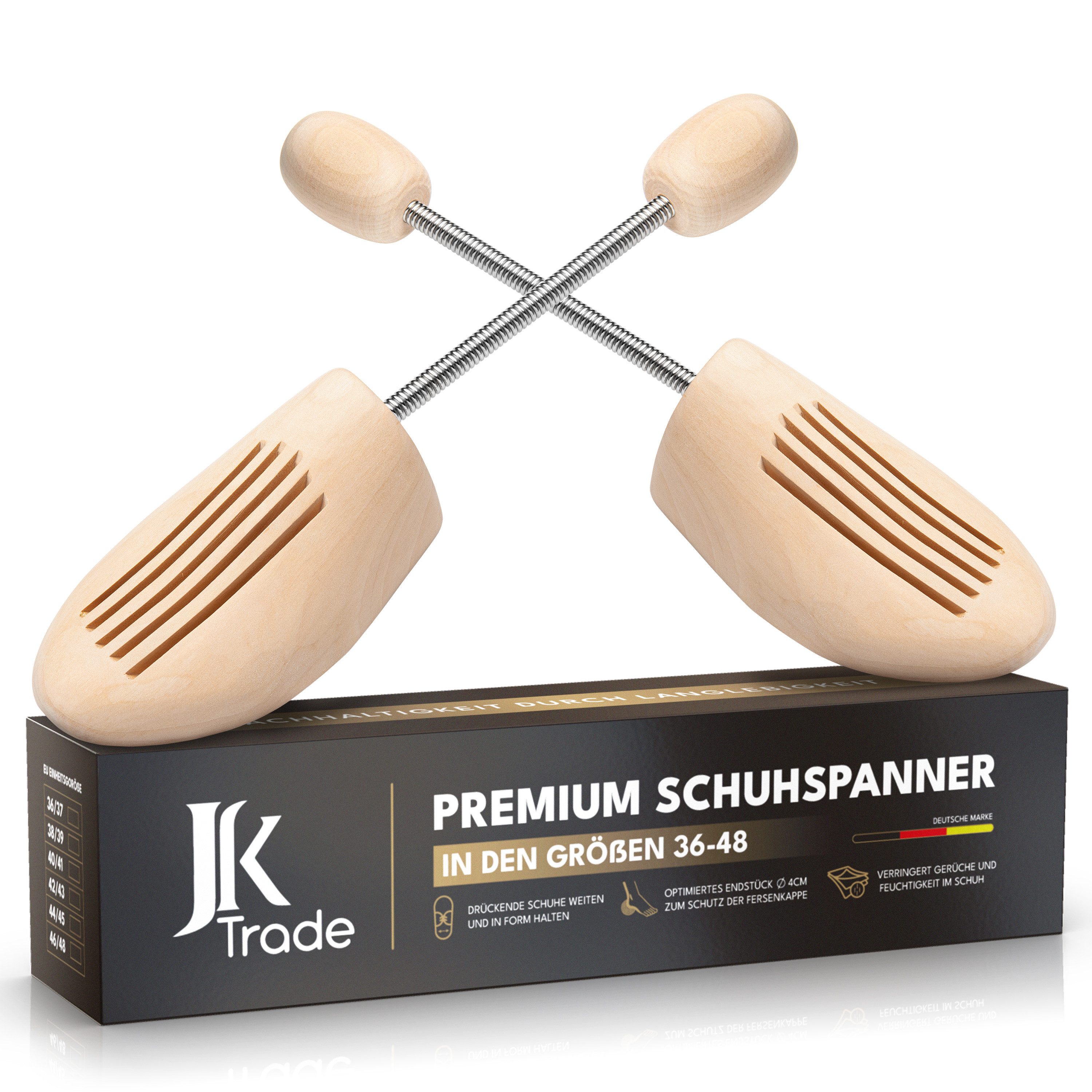 JK Trade Schuhspanner - Premium Schuhdehner Damen & Herren (1 Paar, aus Lotusholz mit Federmechanik), Stiefelspanner, Schuhweiter