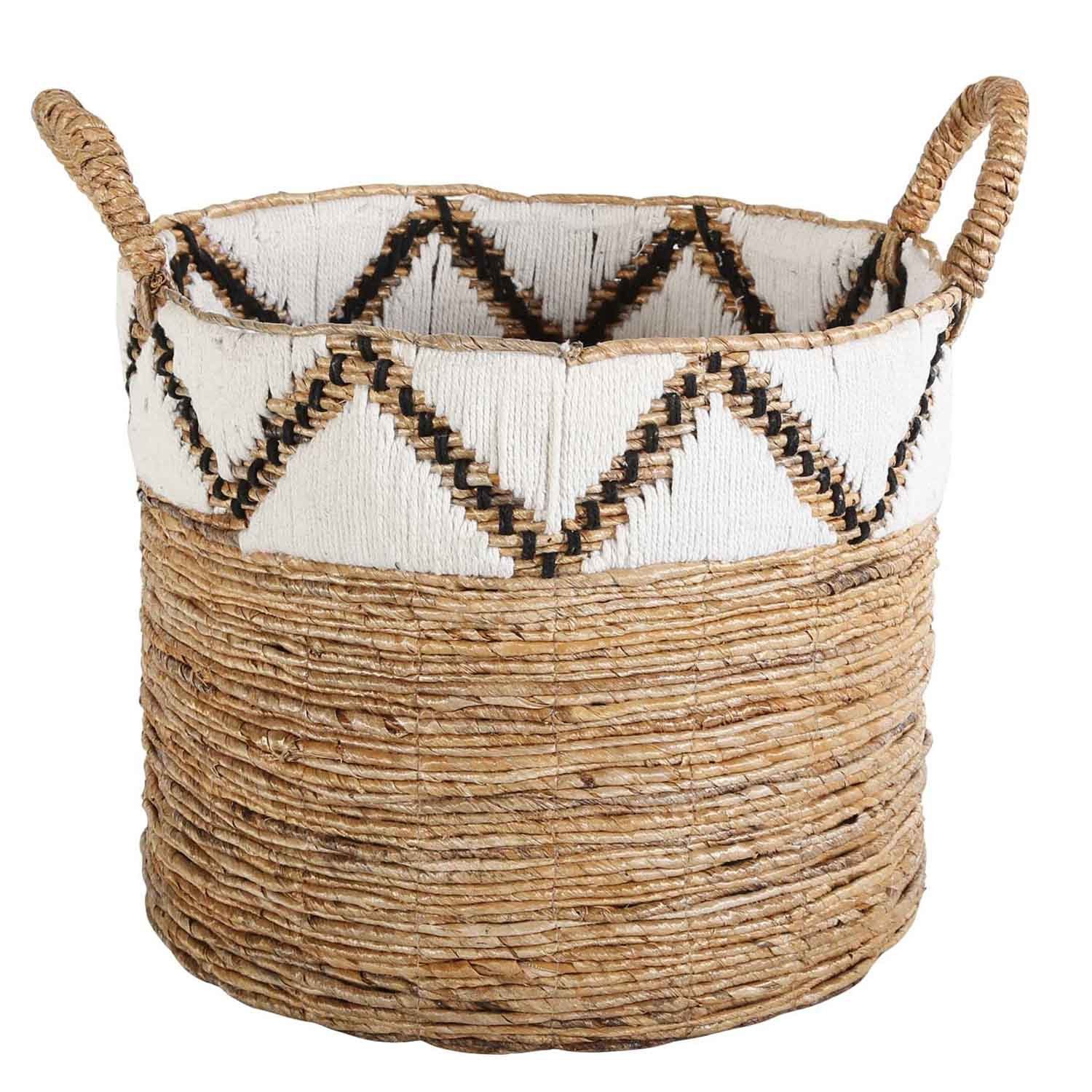 Casa Moro Dekokorb Flechtkorb Raja mit Bordüre Henkel aus Wasserhyazinthe, Flechtkorb mit Bordüre HAR0030