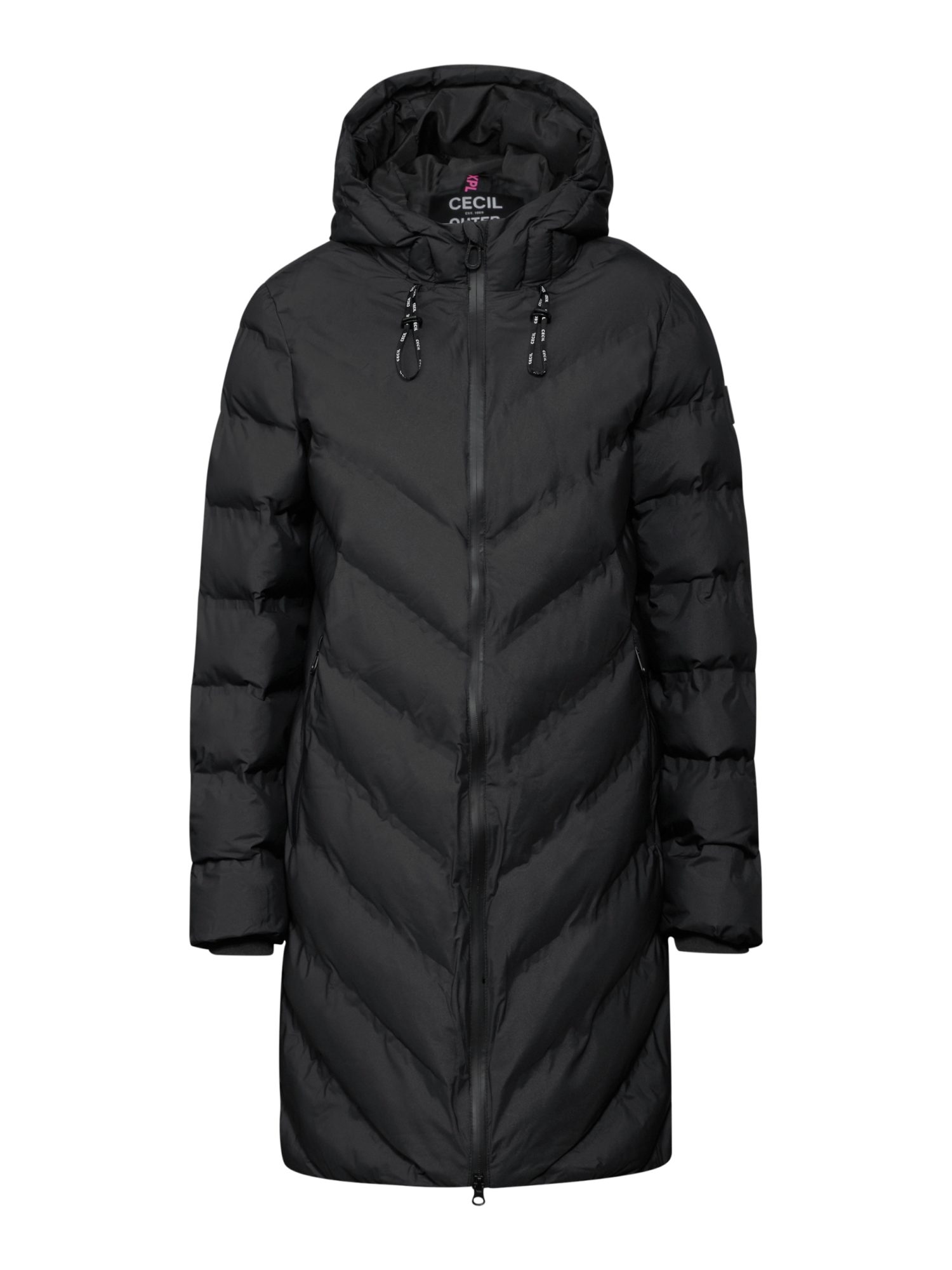 CECIL Strickmantel schwarz,Outdoor,Polyester,Unifarben,Rundhals,Lang,Regular Fit