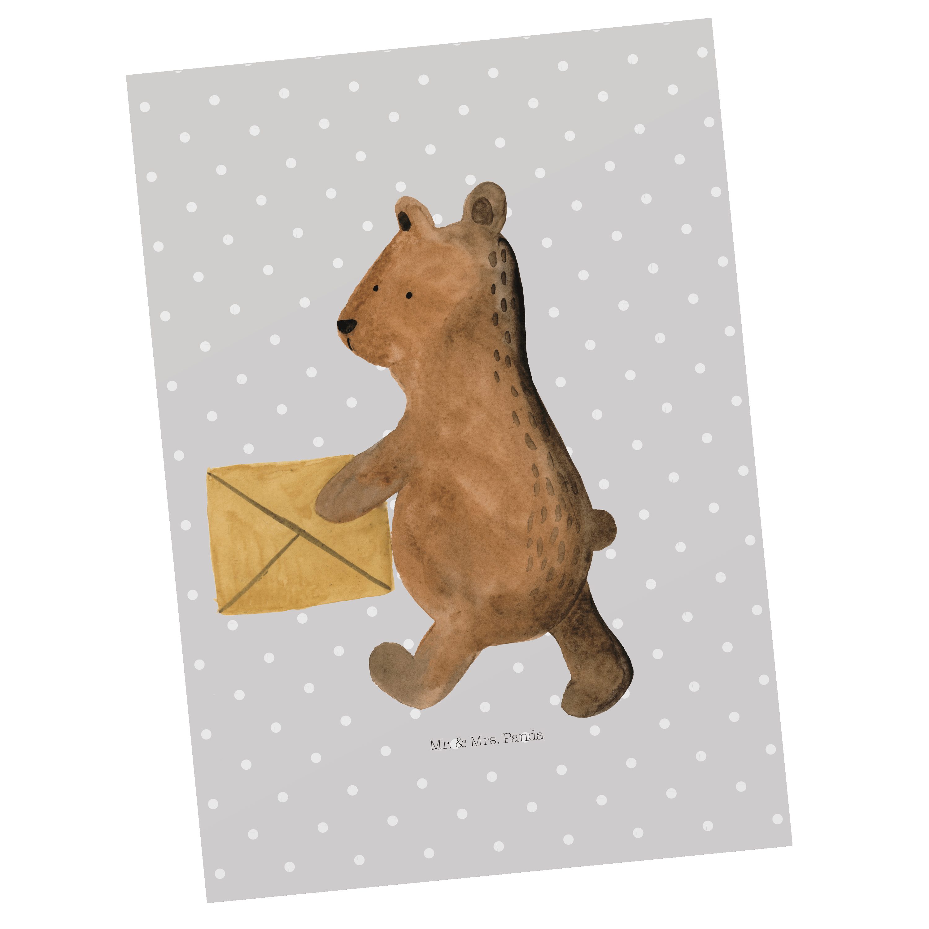 Panda Postkarte Grau - Mrs. & Geschenk, Mr. Geburts Dankeskarte, - Pastell Zuhause Bär Teddybär,