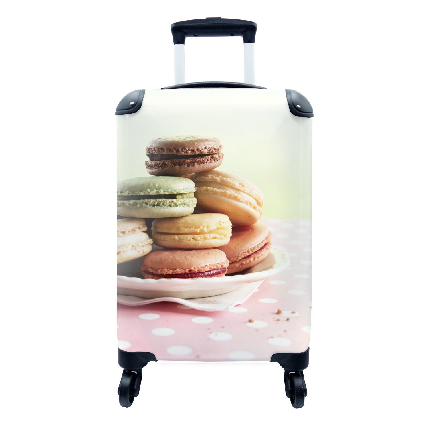 MuchoWow Handgepäckkoffer Makronen auf einem Teller gestapelt, 4 Rollen, Reisetasche mit rollen, Handgepäck für Ferien, Trolley, Reisekoffer | Handgepäck-Koffer