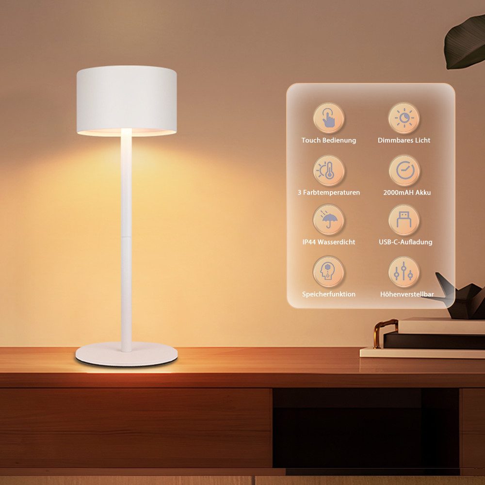 ZMH LED Tischleuchte LED Tischlampe Kabellos: Touch Dimmbar, 3000-6500, 3000-6500K, Tischleuchte mit 3 Farbtemperaturen Höhenverstellbar USB
