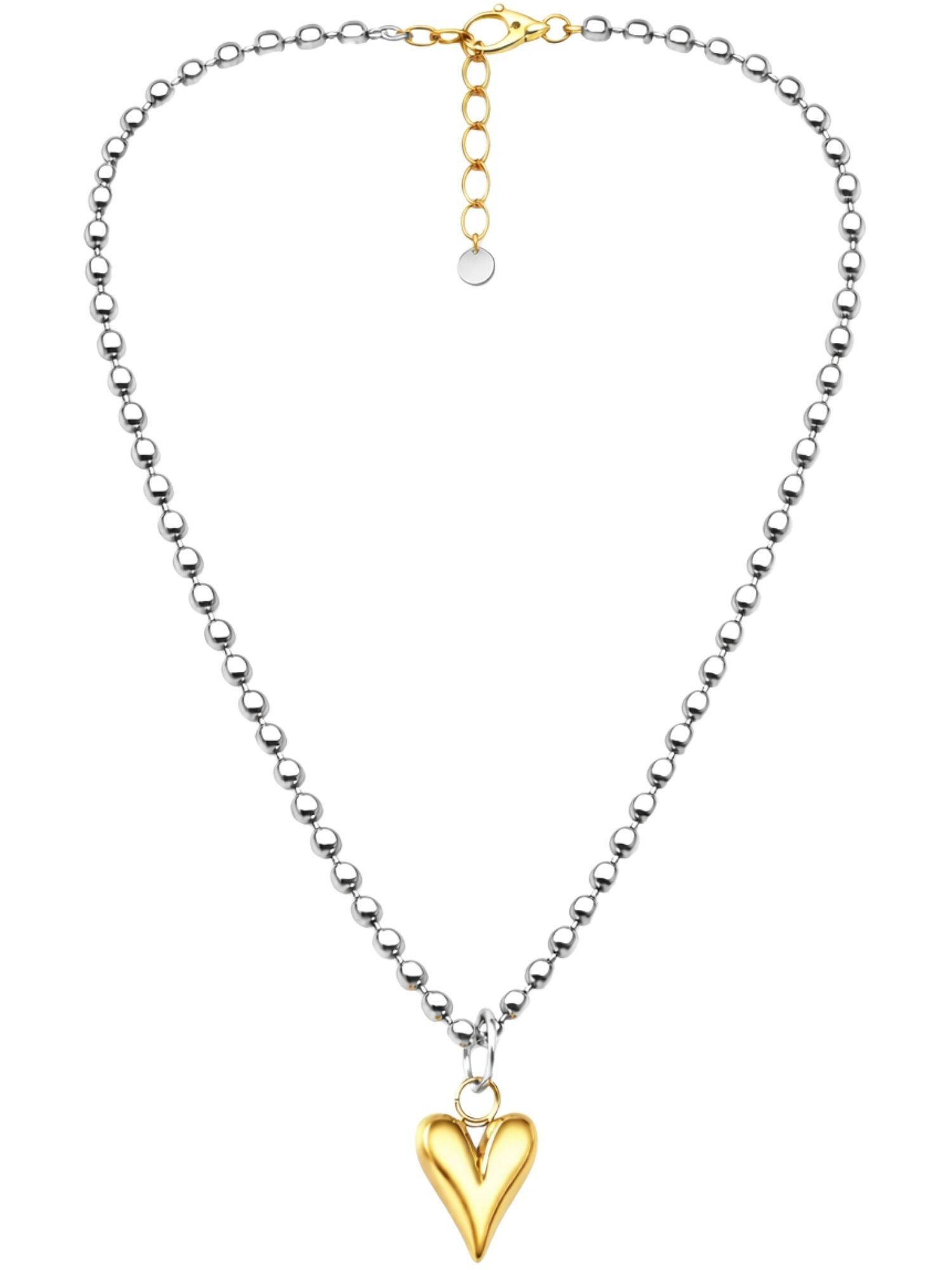 BS Schmuckdesign Herzkette Halskette Damen Herzanhänger Bicolor Kugelkette günstig online kaufen