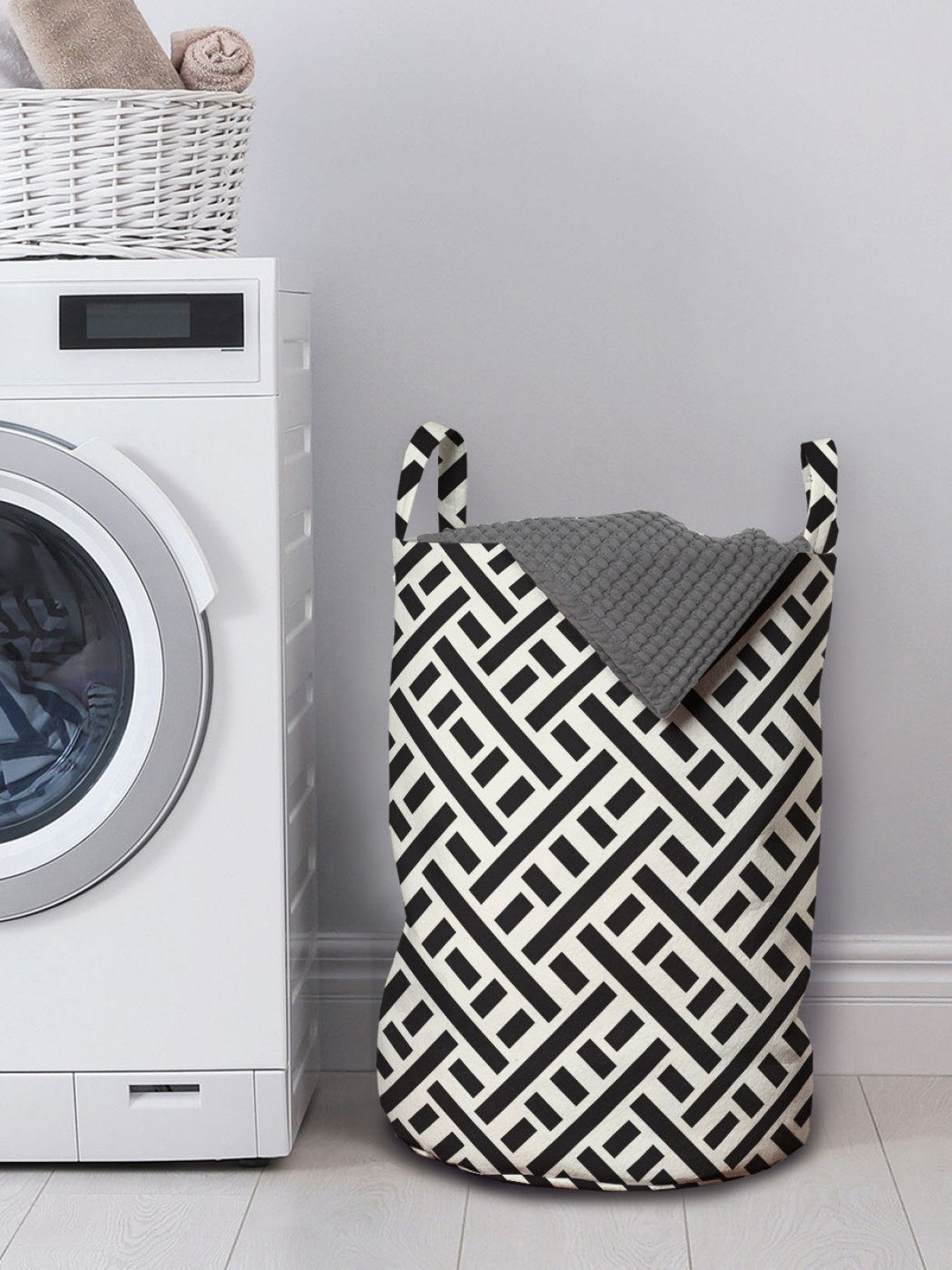 Abakuhaus Wäschesäckchen Wäschekorb Maze Stripes mit Interlacing Gitter Waschsalons, für Kordelzugverschluss Griffen