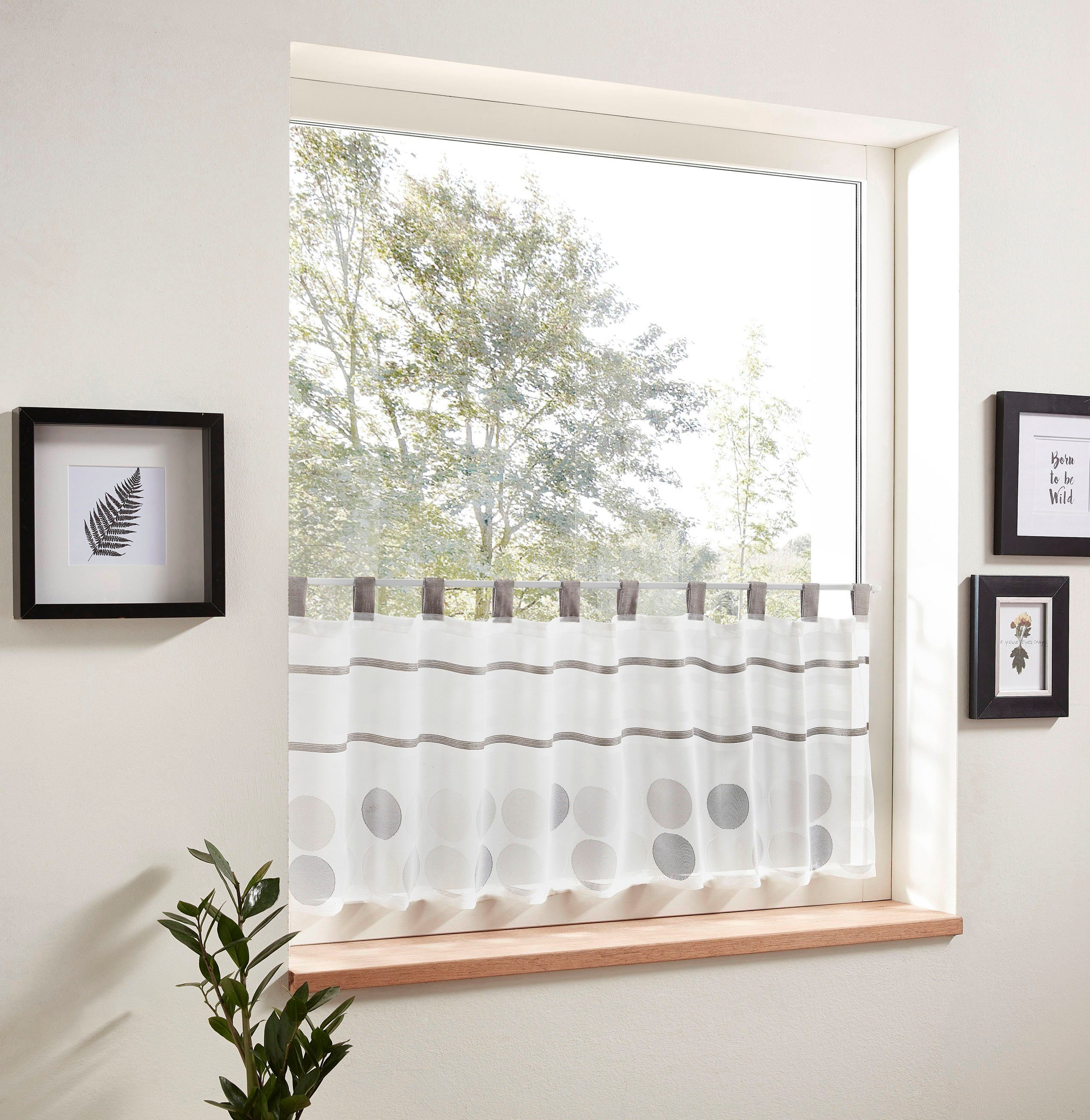 decolife Scheibengardine Malie (1 St), Schlaufen, halbtransparent, Voile, HxB: 45x140, Scheibengardine mit Webstruktur