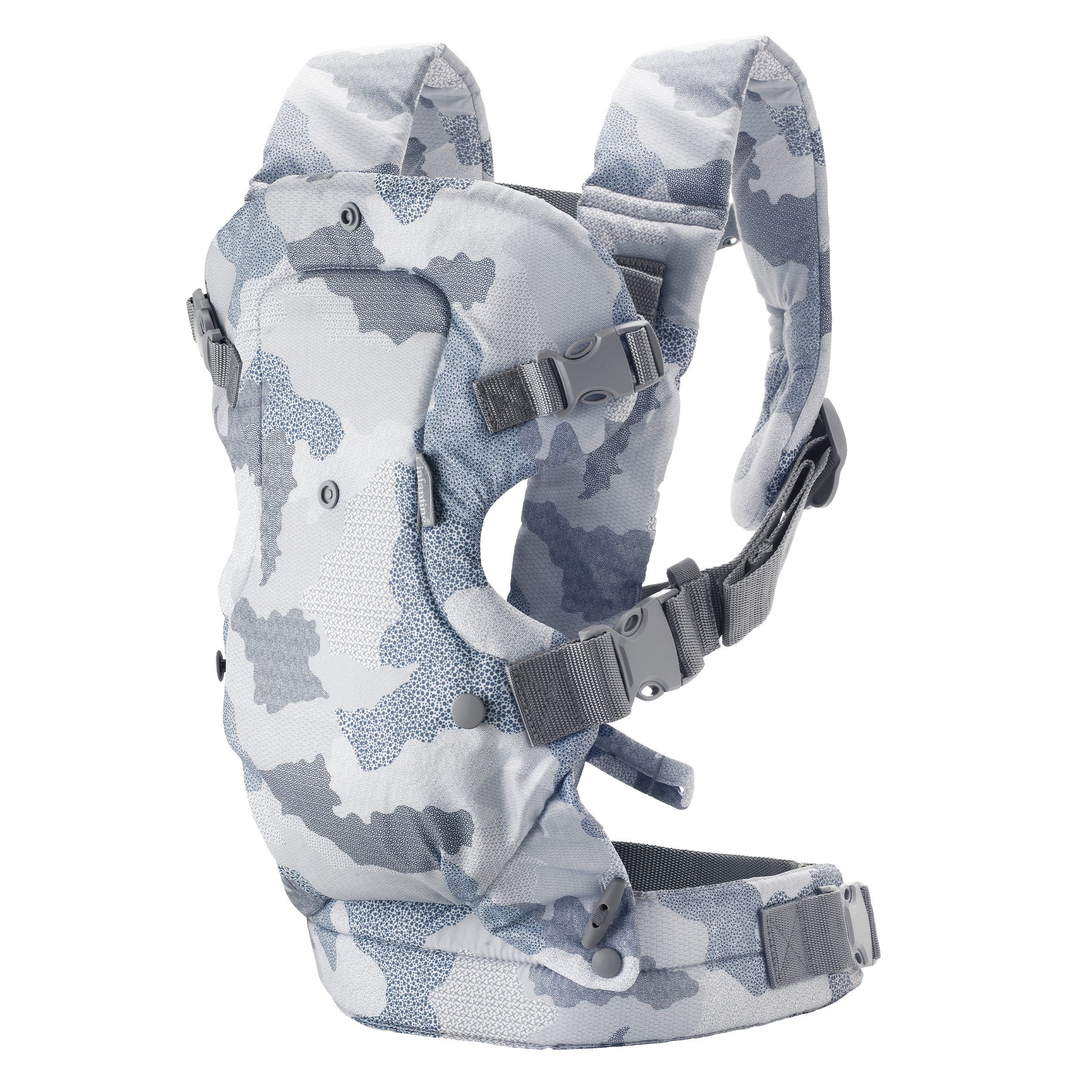 Infantino BKids Babytrage Flip Advanced - Blue Camo, Baby Bauchtrage Rückentrage ab Geburt von 3,6 - 14,5 kg 4 Positionen