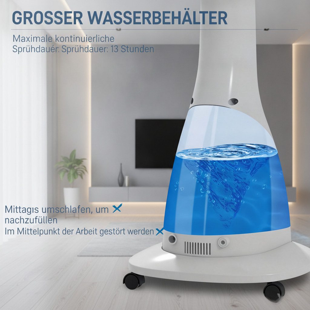 kowdom Standventilator mit Wasserkühlung & Sprühnebel, 3 Stufen Timer Fernbedienung