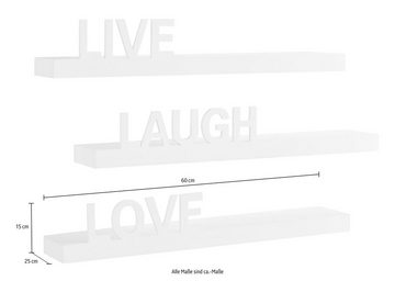 my home Deko-Wandregal Live - Love - Laugh, Set 3-tlg., Dekoregal, Wanddeko, mit Schriftzug