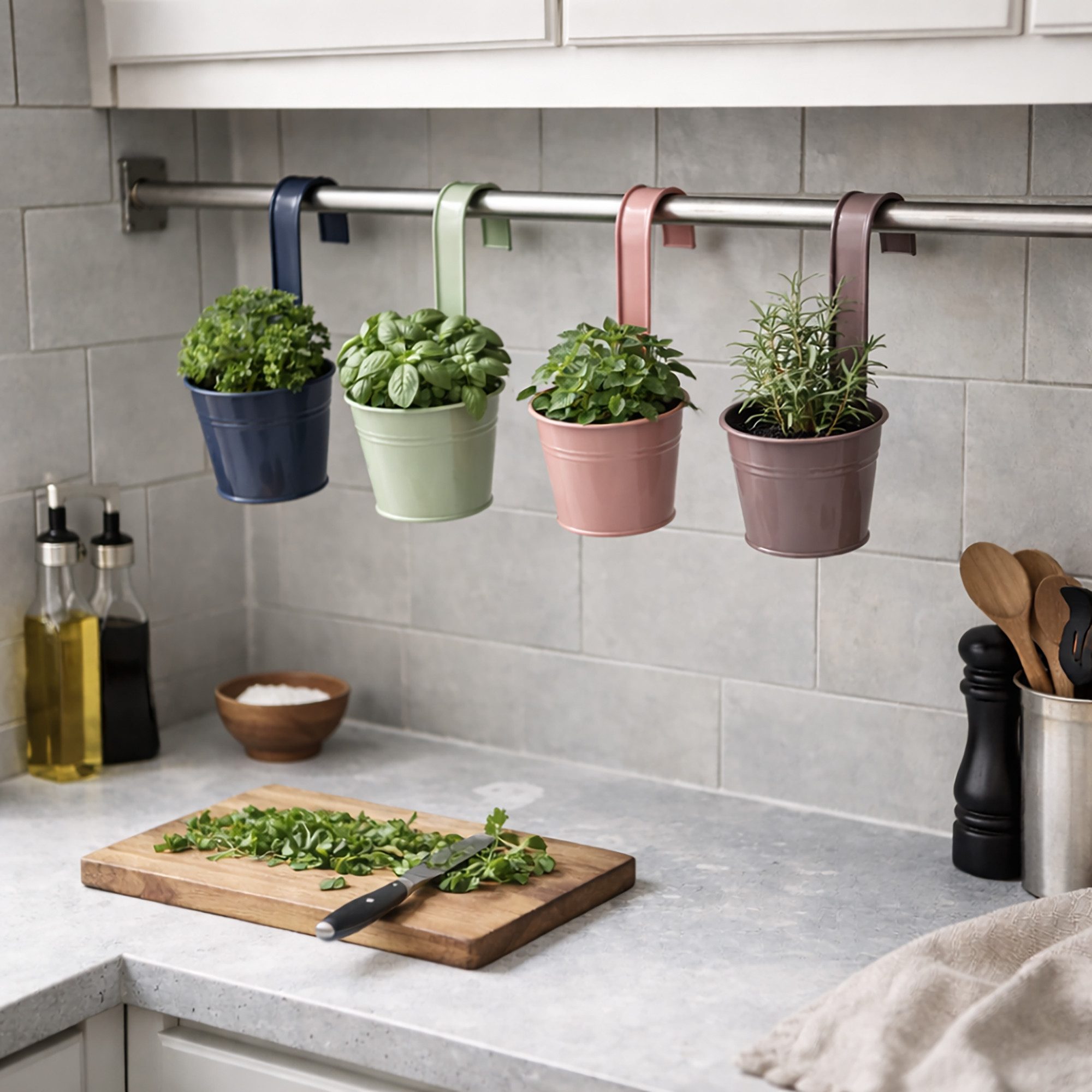 UNUS GARDEN Blumentopf Metall Blumentopf draußen Hängetöpfe mit Henkel (10 teilig in bunten Pastelfarben), Kräutertopf, Hängetopf für Balkon, Garten und Terrasse