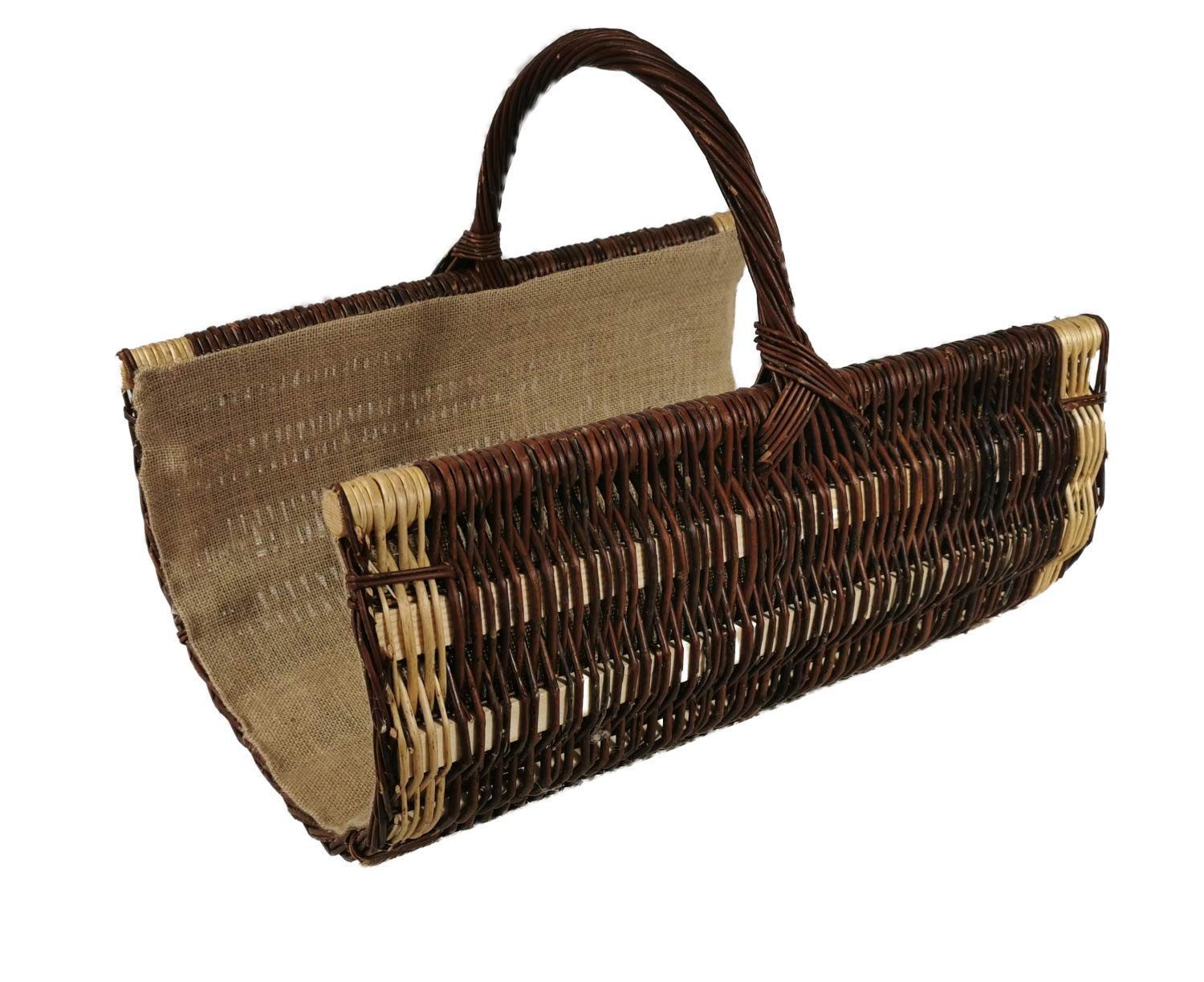 natuleo by pokuc Kaminholzkorb Holzkorb aus Weide mit Jute Dunkelbraun 60x45x48 cm