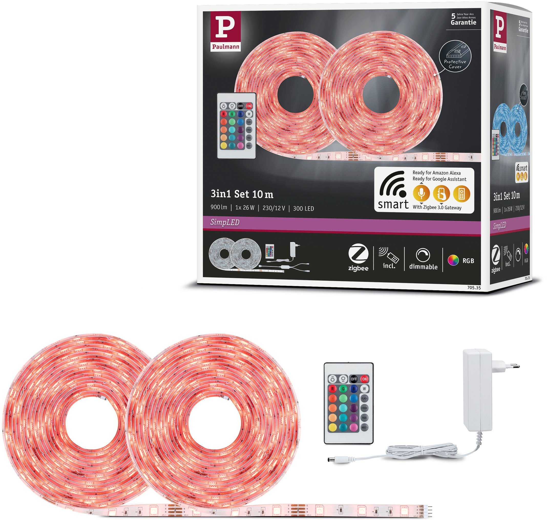 Paulmann LED-Streifen SimpLED Stripe Set 10m 230/12V DC Weiß Metall Kunststoff, 1-flammig, RGB Zigbee