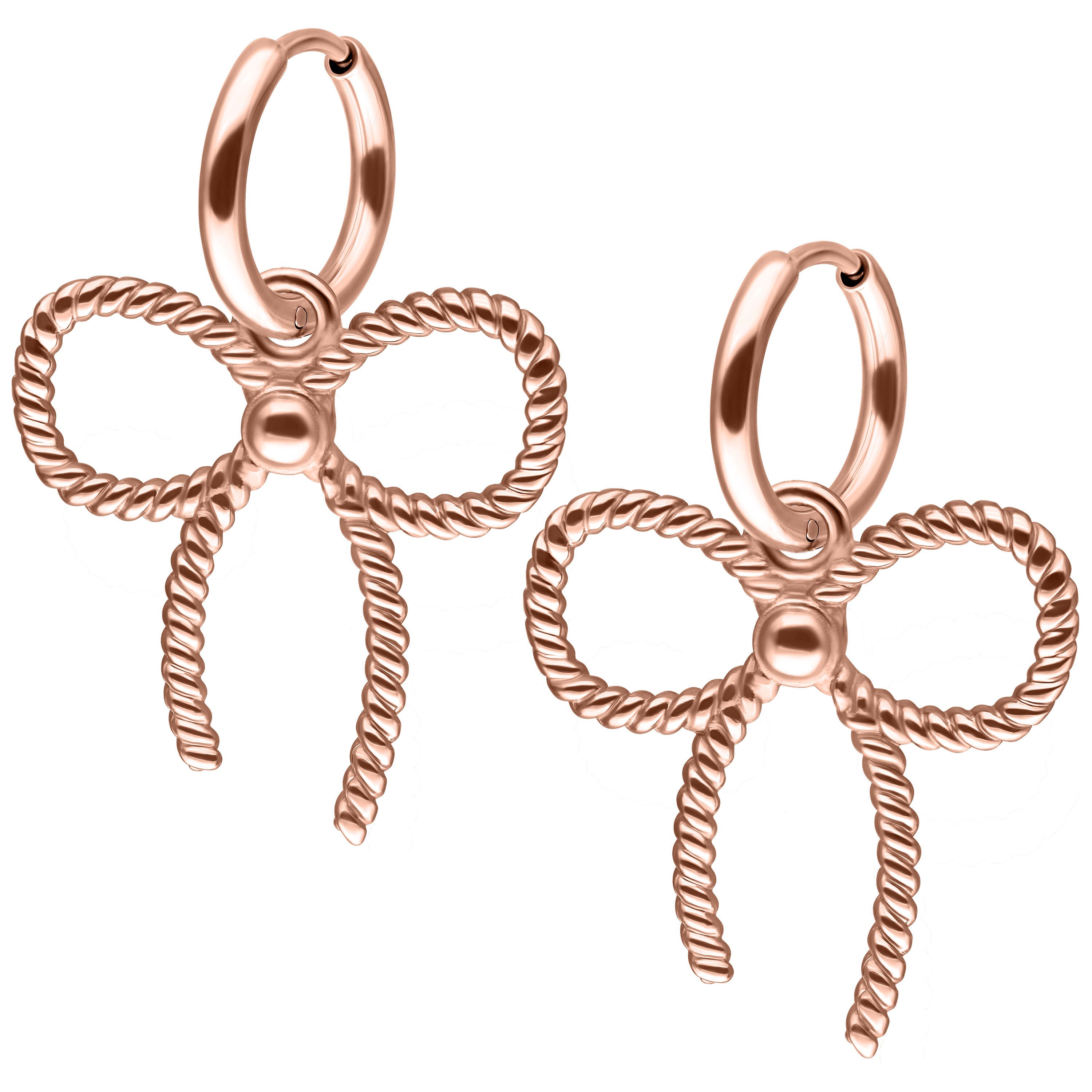 Wildcat Paar Ohrhänger Little Twisted Bow Hoops - Roségold, Chirurgenstahl 316L - wasserfest, langlebig, hautverträglich