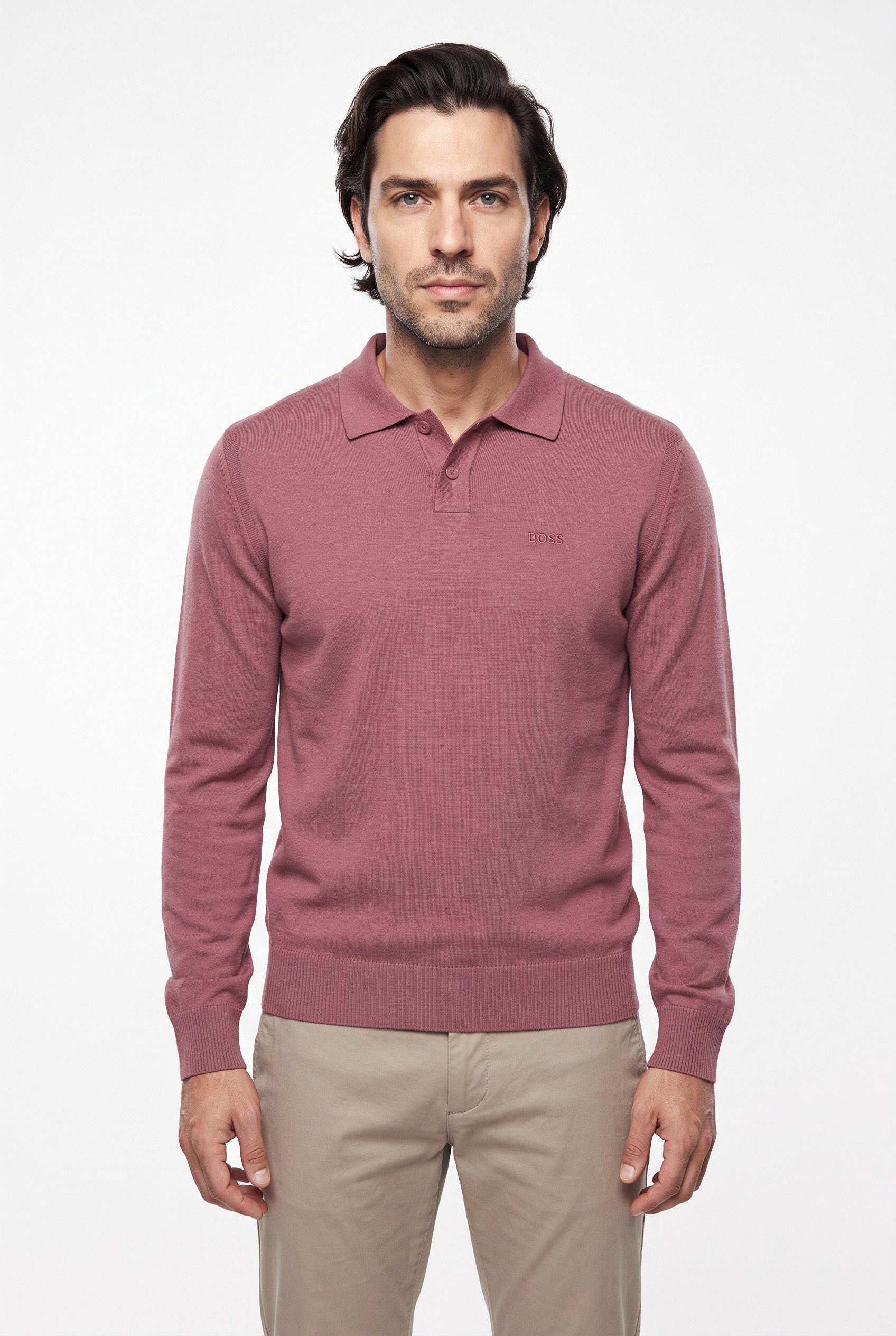 BOSS ORANGE Polokragenpullover Asac Cotton Wool mit Logo-Stickerei
