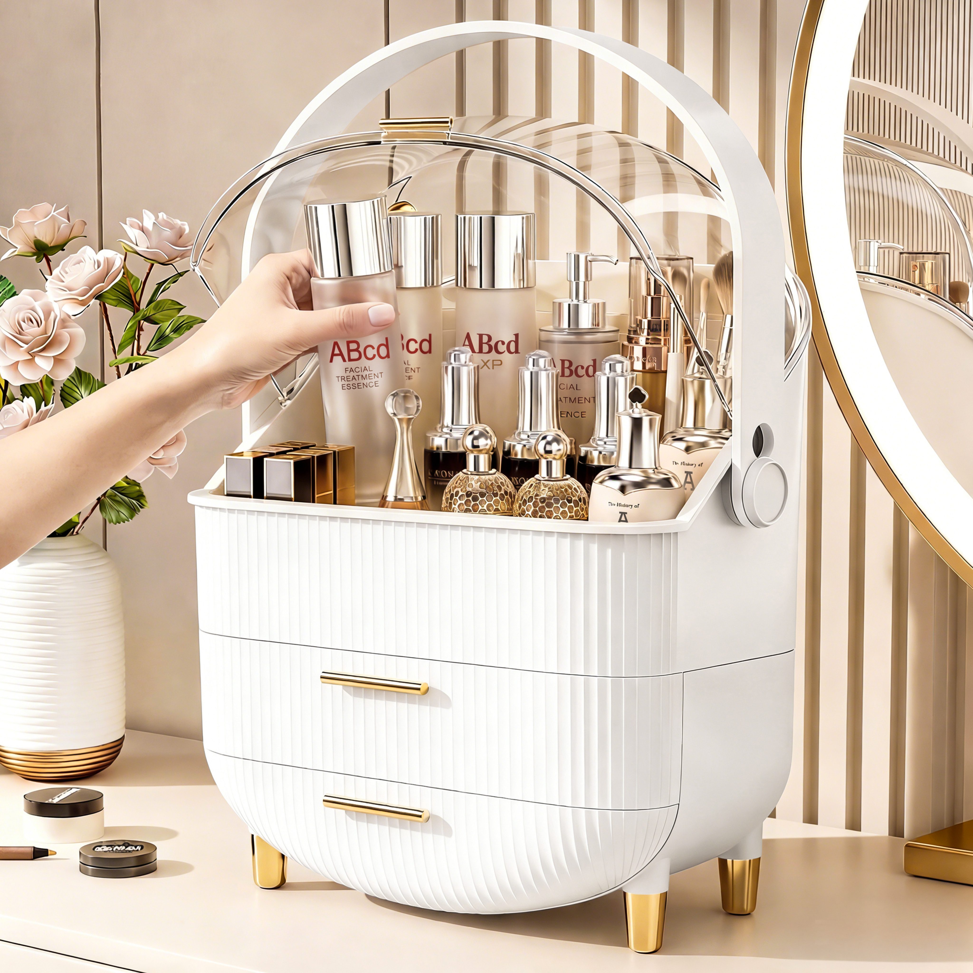 POPOLIC Make-Up Organizer Kosmetikbox mit sichtbarer Oberlicht-Schichtschublade