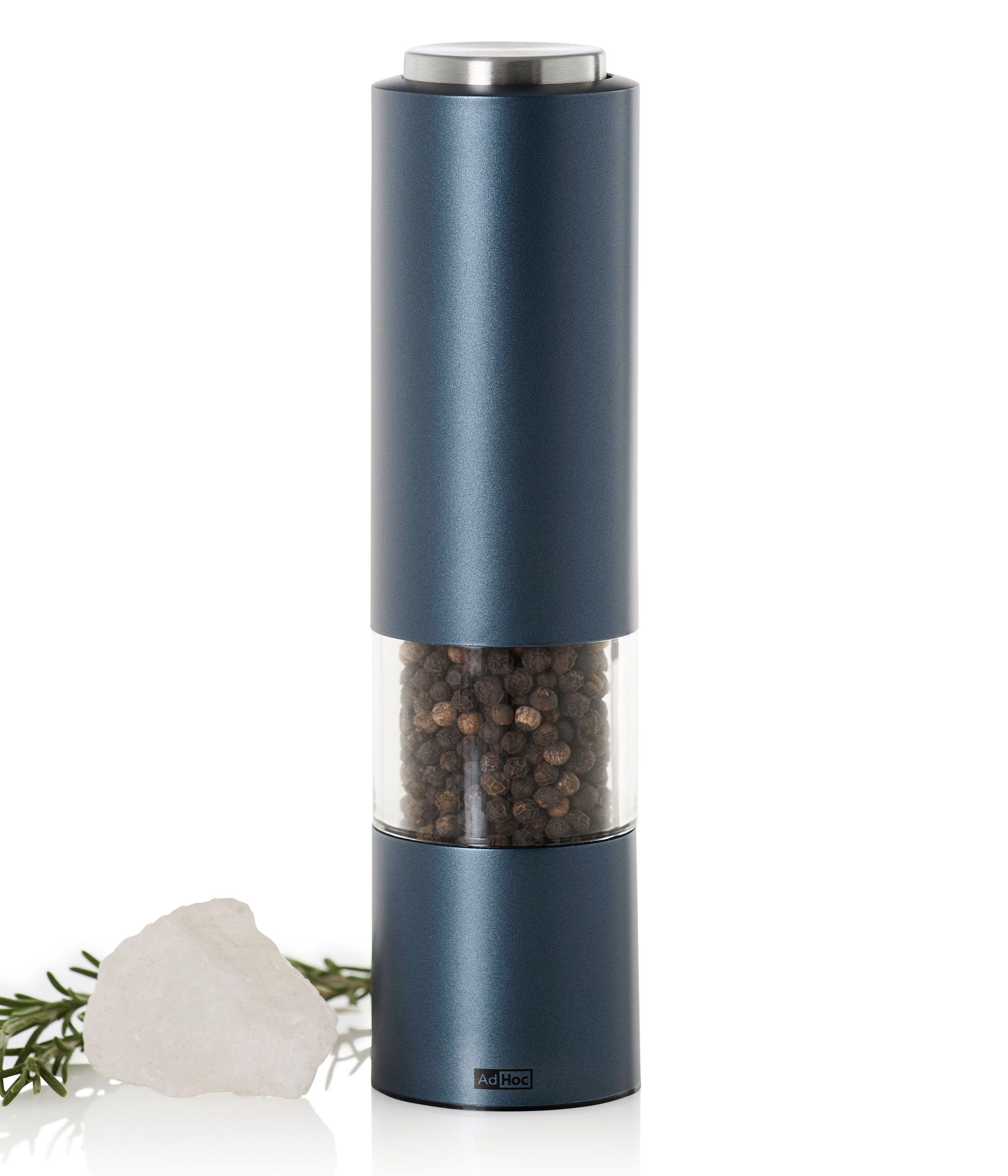eMill.3 Salz-/Pfeffermühle Dark Keramik-Mahlwerk, elektrisch, Blue Hochwertiges modernes AdHoc (1 Design, Stück), LED-Licht