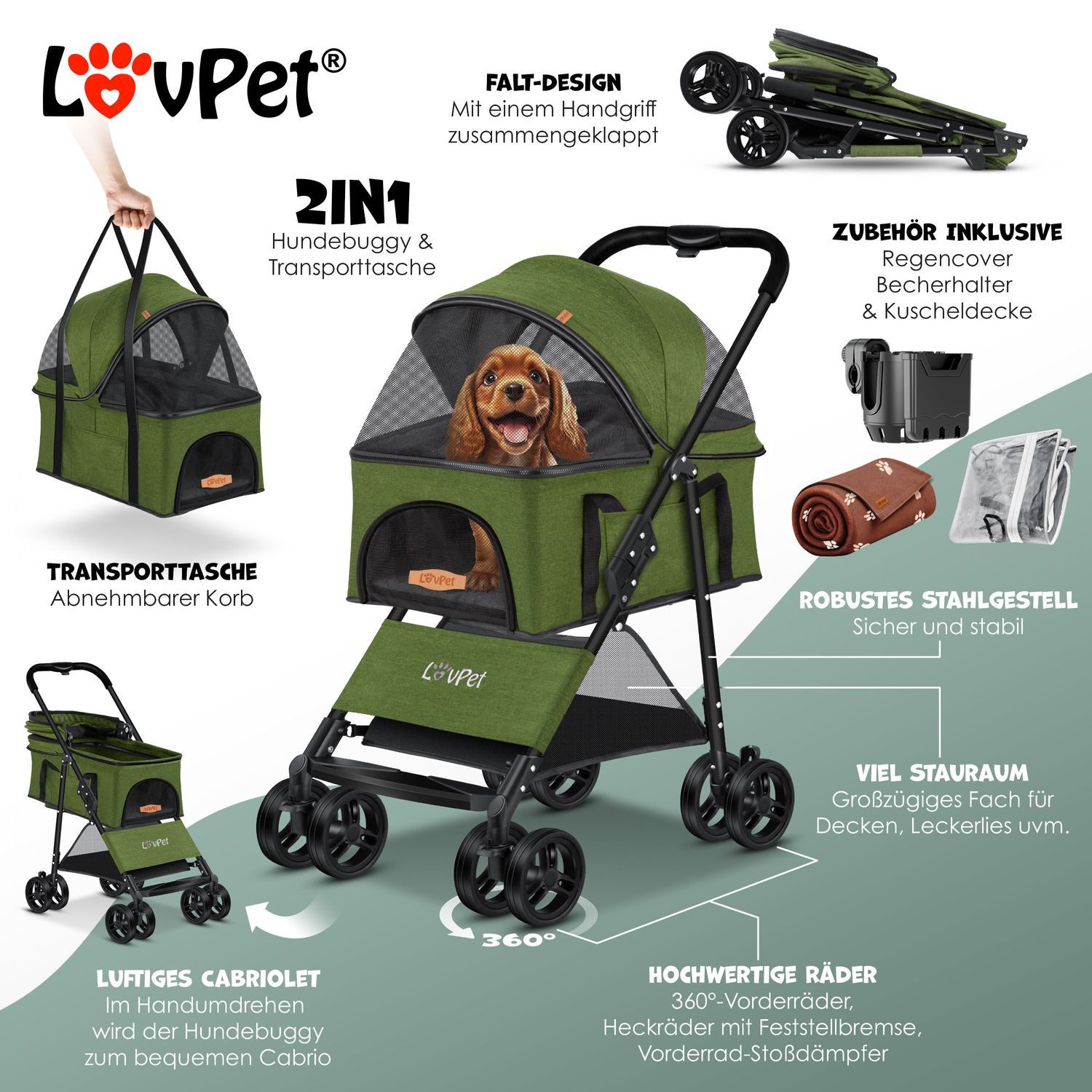 Lovpet Hundebuggy 2in1 Hundewagen max. bis 20kg Buggy für Haustiere, (Hunde günstig online kaufen