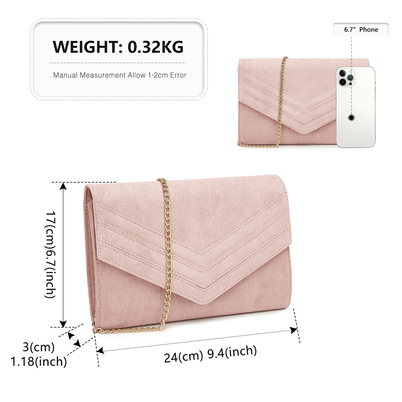 Miss Lulu Clutch Damen Elegante Abendtasche Umschlag Umhängetasche Crossbody mit Kette