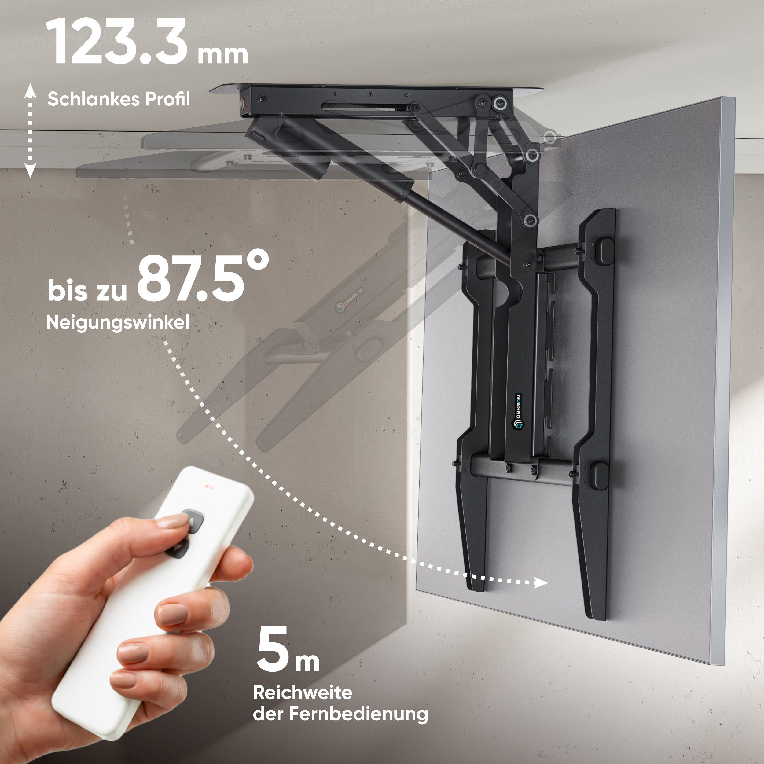 ONKRON TV-Deckenhalterung 50-75 Zoll, bis 40 kg, VESA 200x200-600x600, N3LE-B, (bis 75 Zoll, Besondere Merkmale)