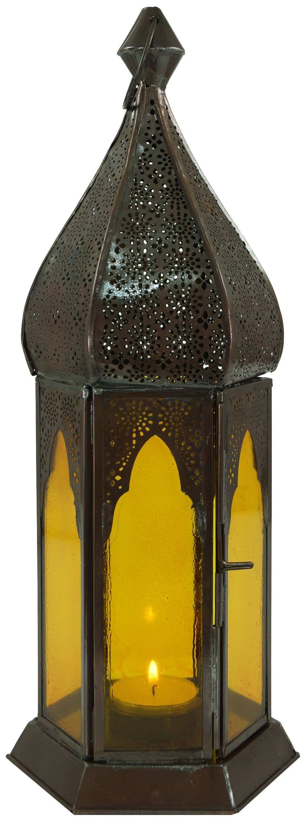 Kerzenlaterne gelb-bunt Orientalische in.. Laterne Metall/Glas Guru-Shop